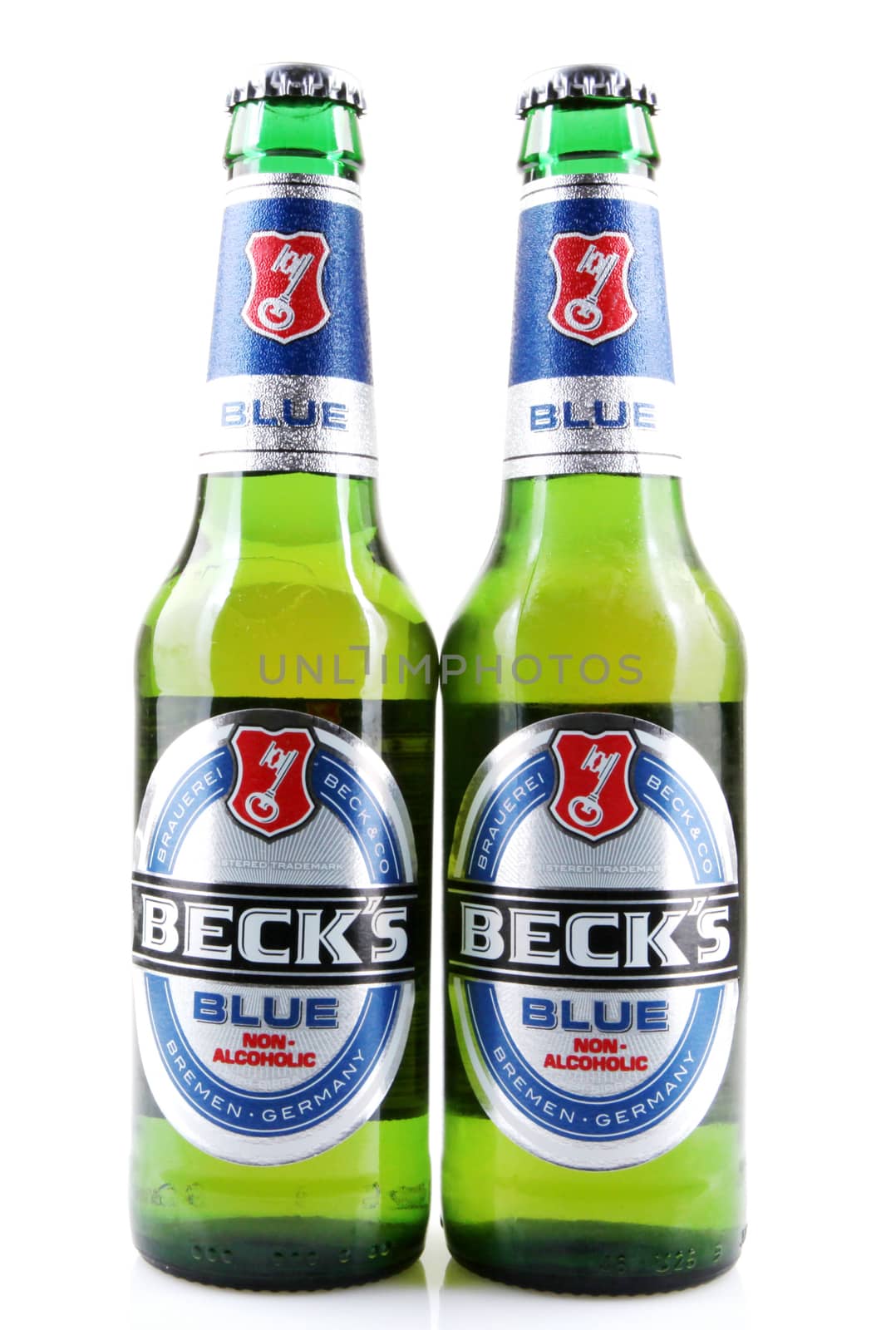 AYTOS, BULGARIA - APRIL 03, 2016: Beck's Non-Alcoholic Beer Isolated On White. Beck's Brewery is a German brewery in the northern German city of Bremen.
