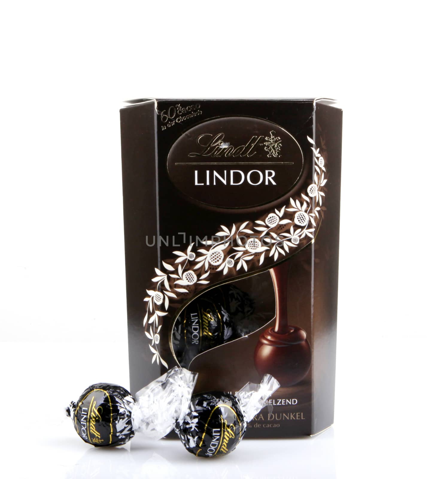 AYTOS, BULGARIA - APRIL 03, 2016: Milk Chocolate LINDOR truffle. Lindt is recognized as a leader in the market for premium quality chocolate.