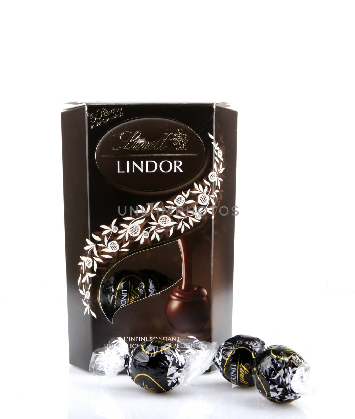 AYTOS, BULGARIA - APRIL 03, 2016: Milk Chocolate LINDOR truffle. Lindt is recognized as a leader in the market for premium quality chocolate. by nenov