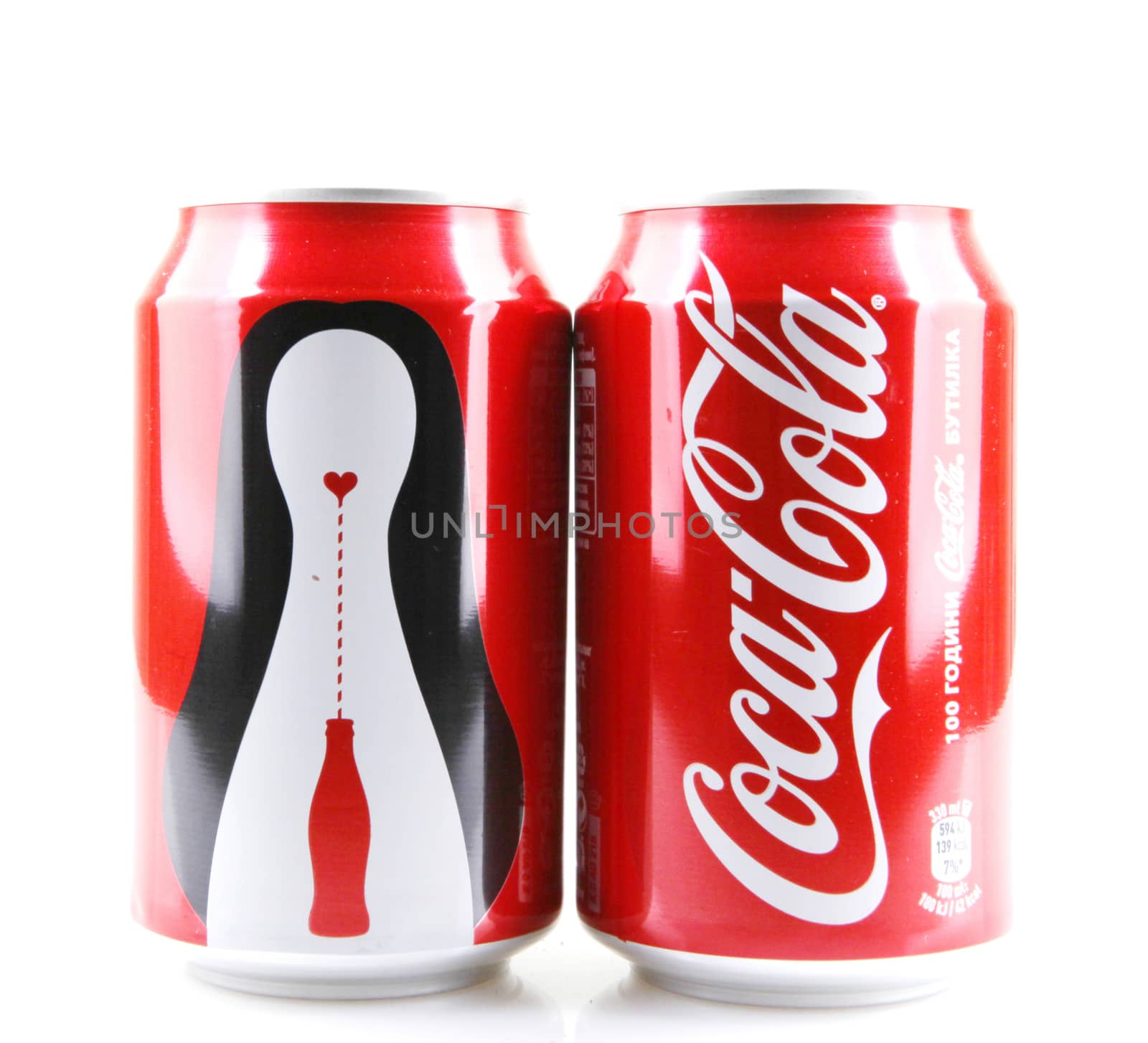 AYTOS, BULGARIA - APRIL 03, 2016: Coca-Cola isolated on white background. Coca-Cola is a carbonated soft drink sold in stores, restaurants, and vending machines throughout the world.