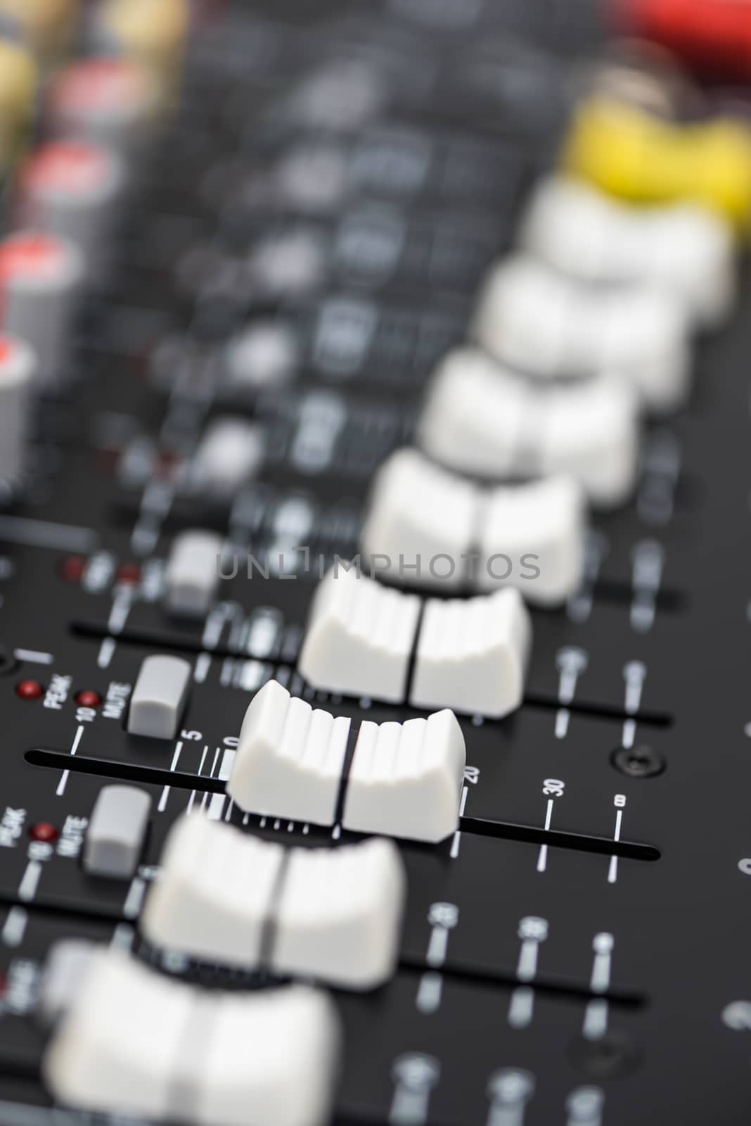 Detail of a Professional Mixing Console. Music Device.