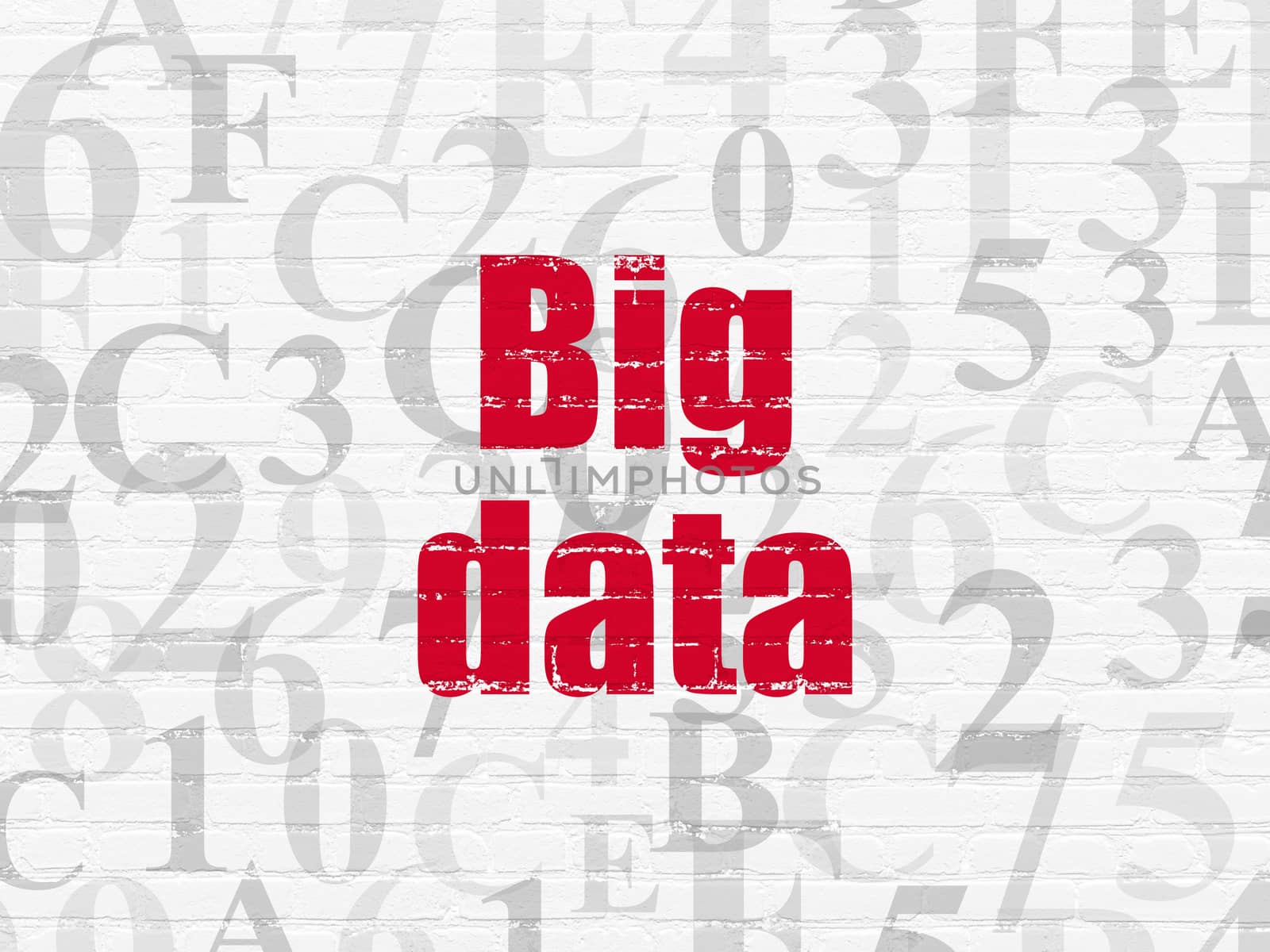Data concept: Painted red text Big Data on White Brick wall background with  Hexadecimal Code