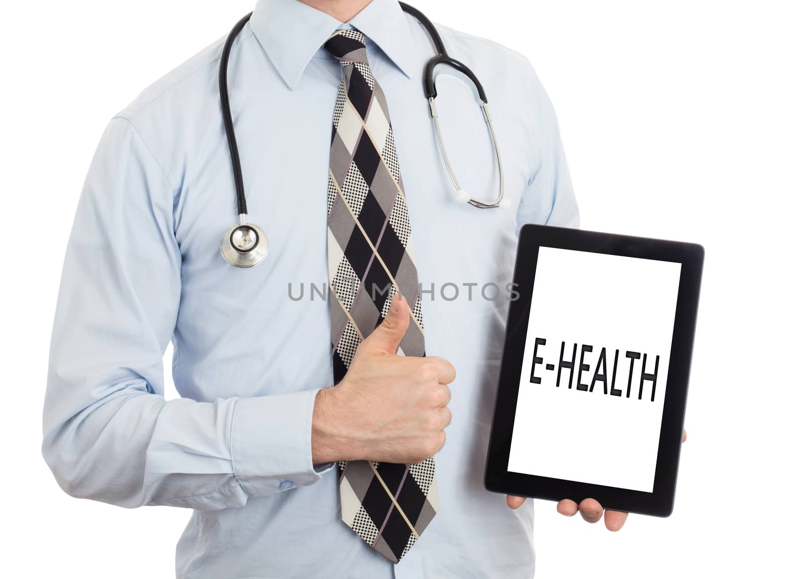 Doctor, isolated on white backgroun,  holding digital tablet - E-Health
