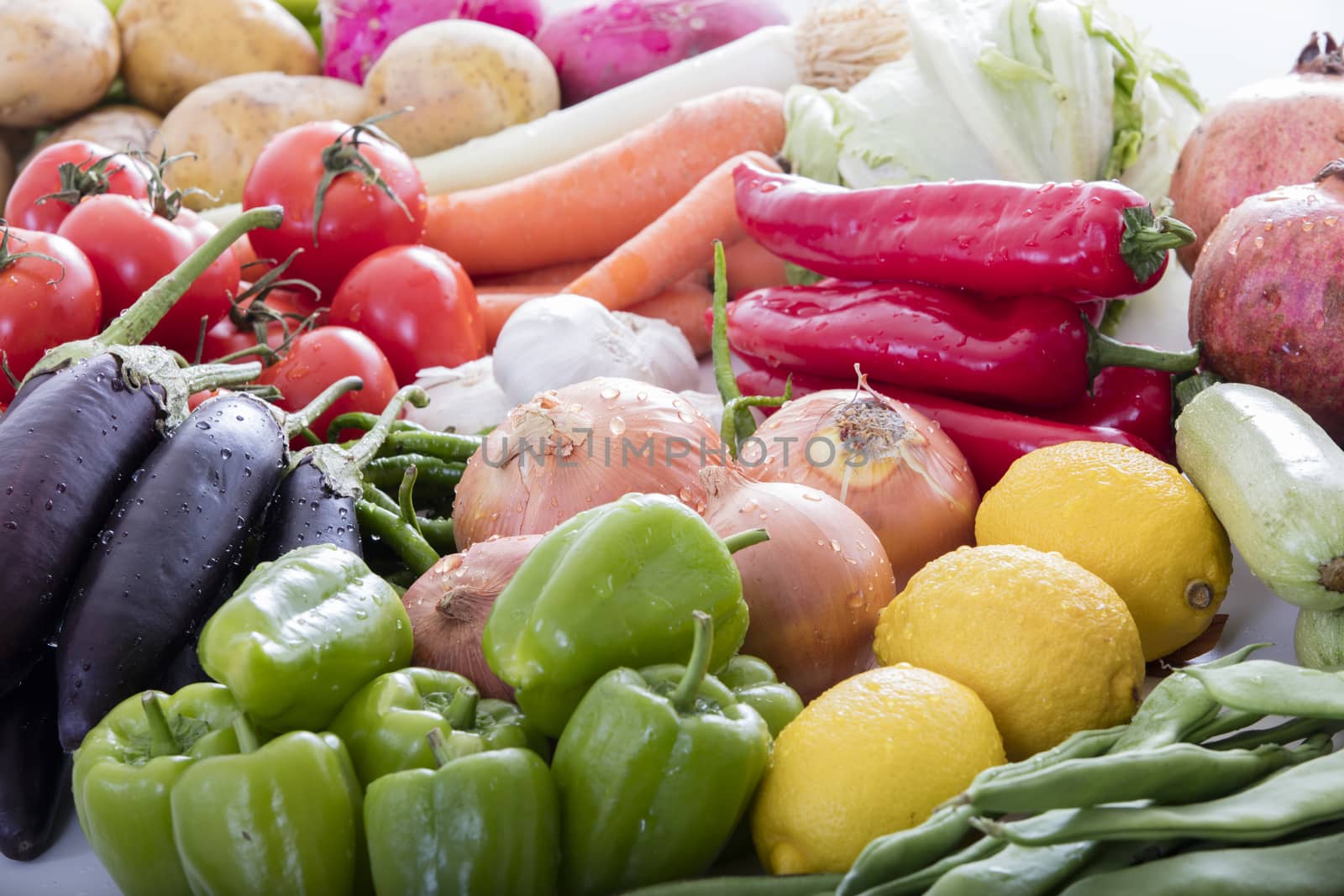 composition with assorted raw organic vegetables by senkaya