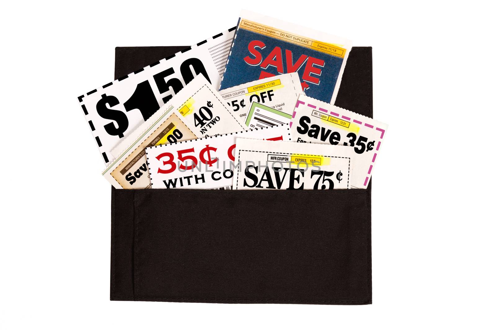 Wallet Full Of Coupons Isolated by stockbuster1