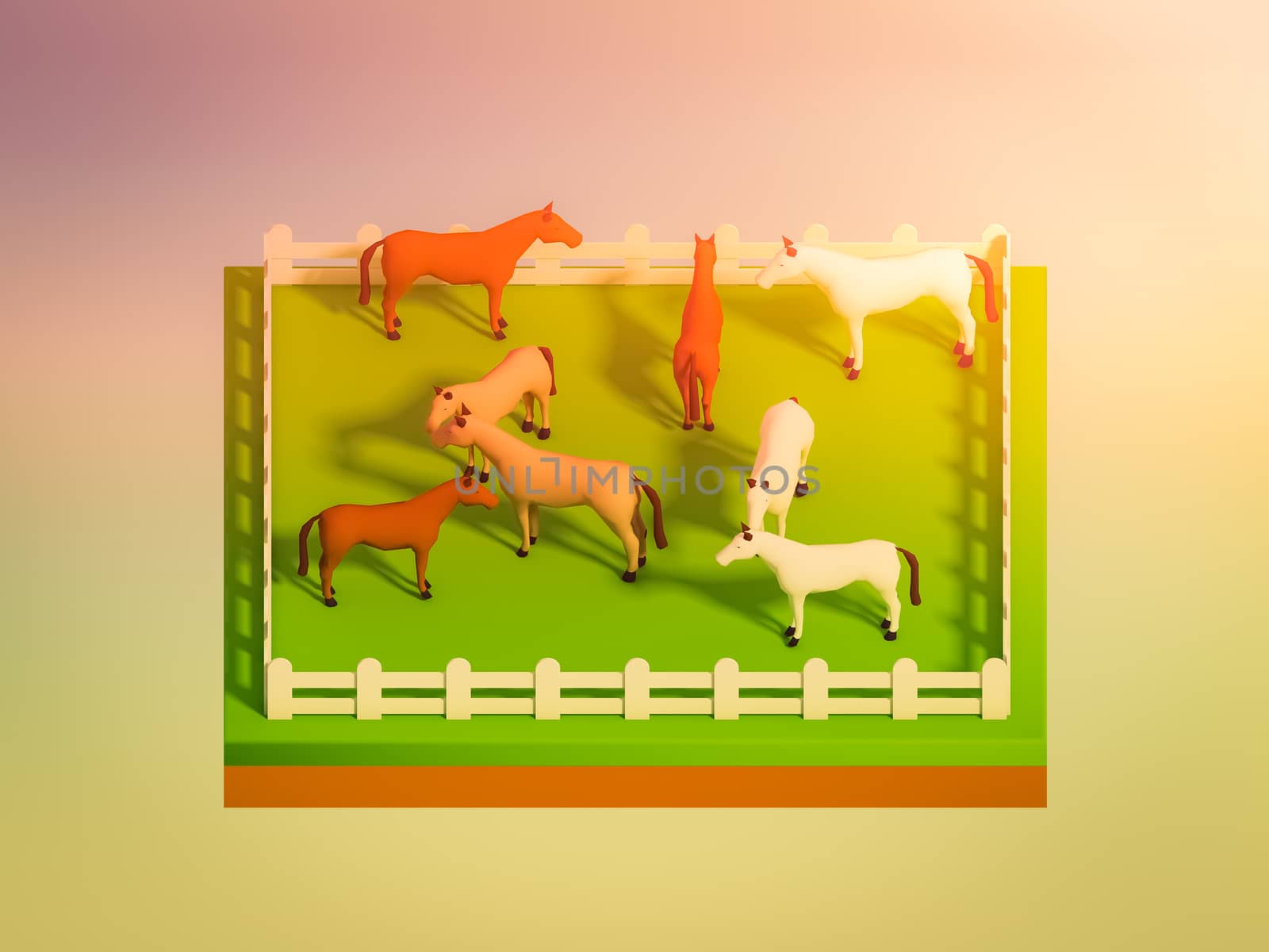 horse in the landscape, isometric view