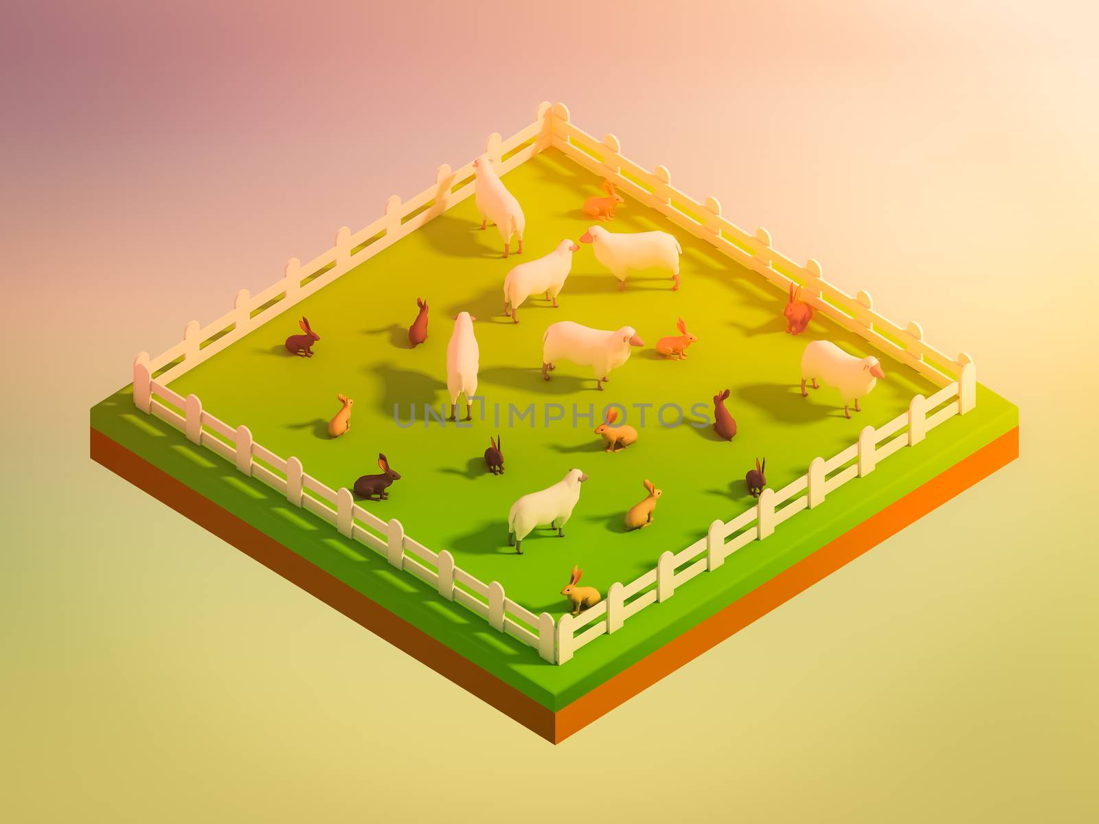 animals in the landscape, isometric view