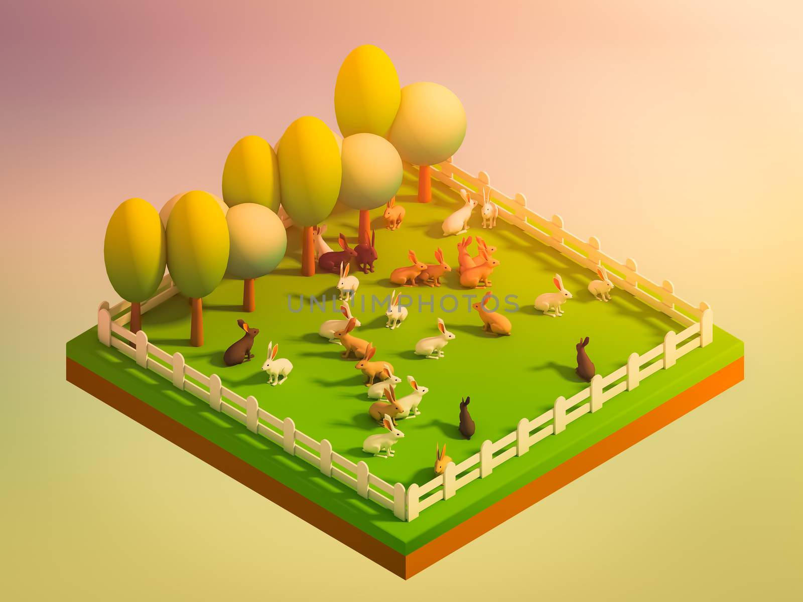 animals in the landscape, isometric view