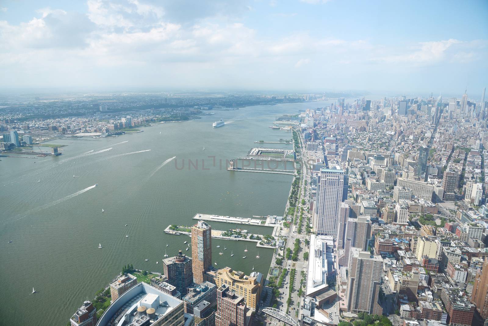 a view of new york downtown as seen from one world trade center observatory deck