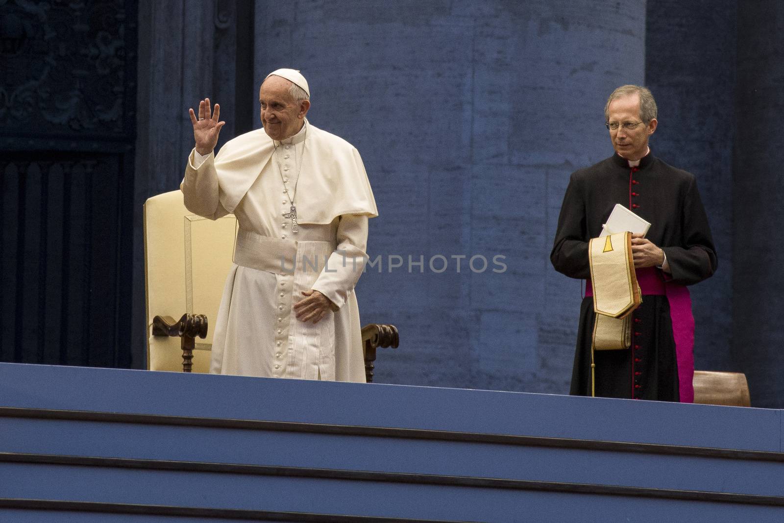 VATICAN, Rome: Pope Francis waves to the crowd during a prayer vigil for Divine Mercy in St. Peter's Square on April 2, 2016 in the Vatican.The service, coincided with the 11th anniversary of Pope St. John Paul II's death. Thousands of people gathered to listen to the Pope's message of God's mercy.