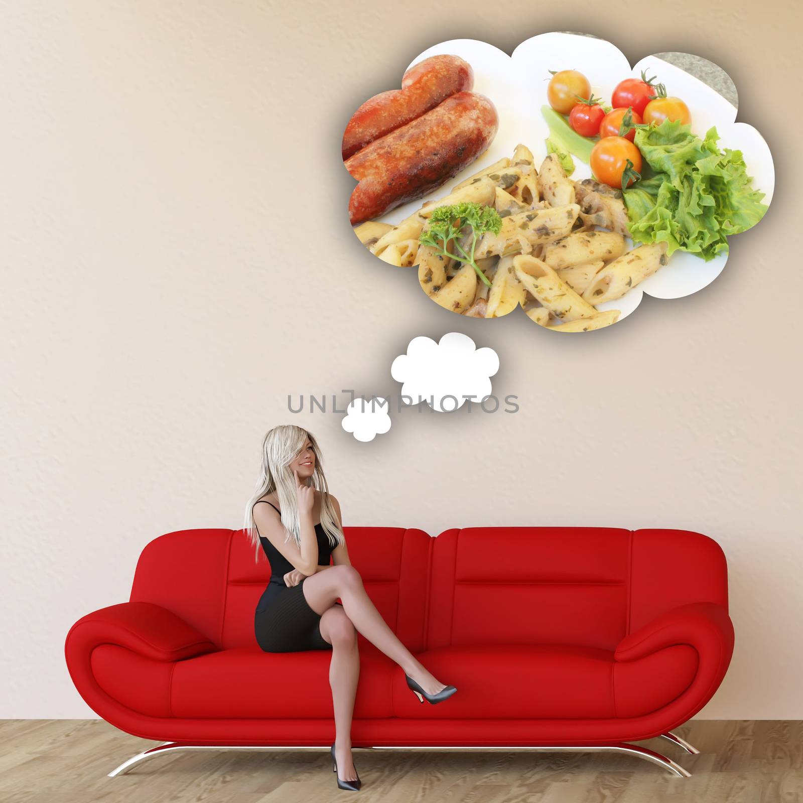 Woman Craving Italian Food and Thinking About Eating Food