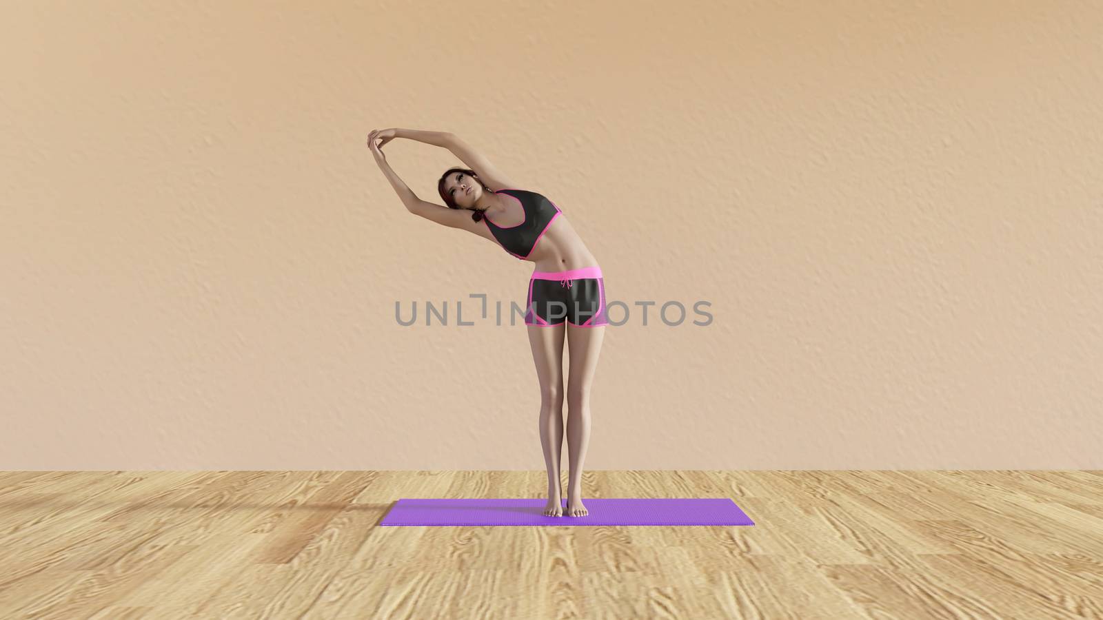 Yoga Class Half Moon Pose Illustration with Female Instructor 