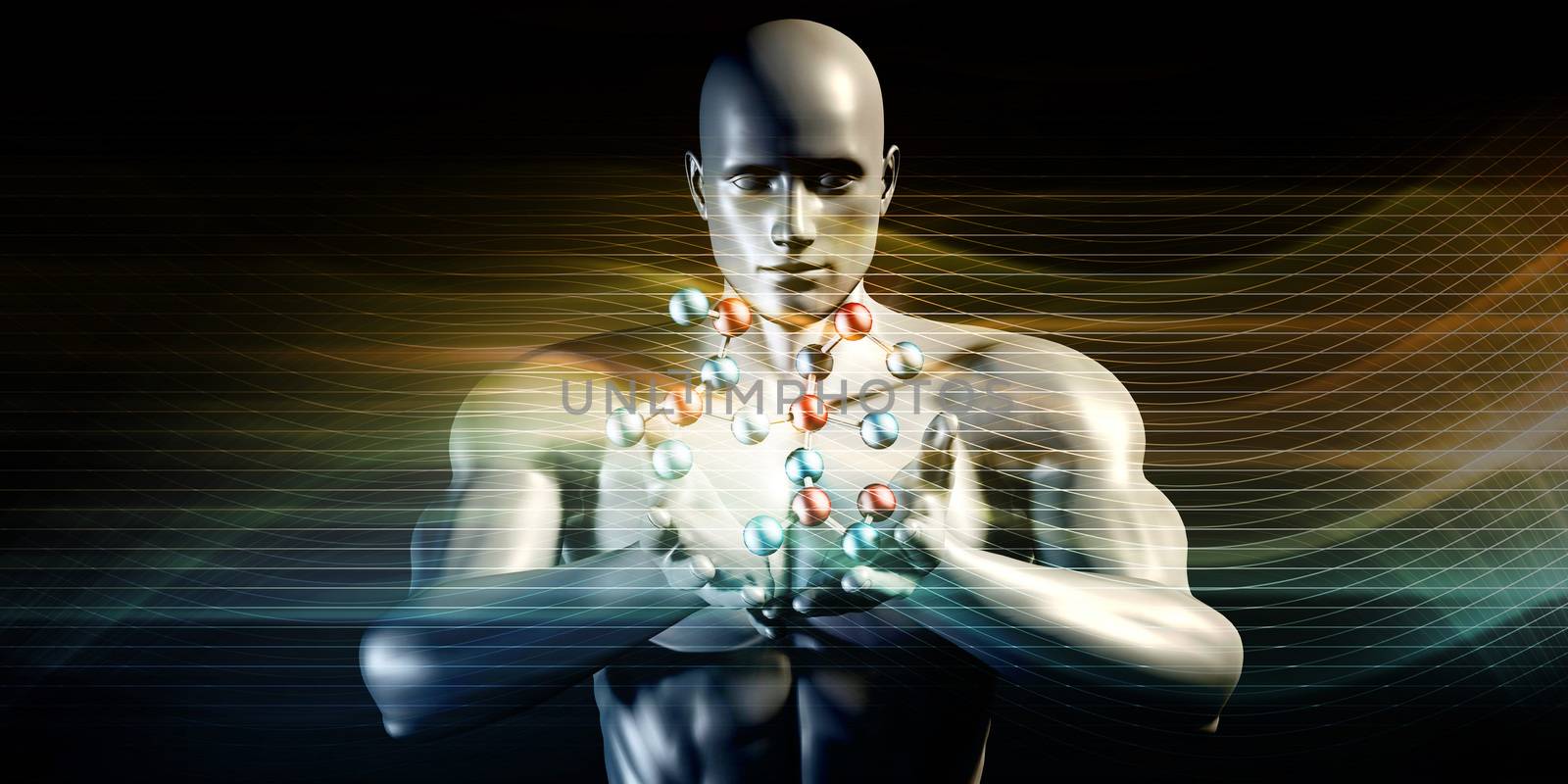 Man Holding Molecule and Cradling a Precious Commodity