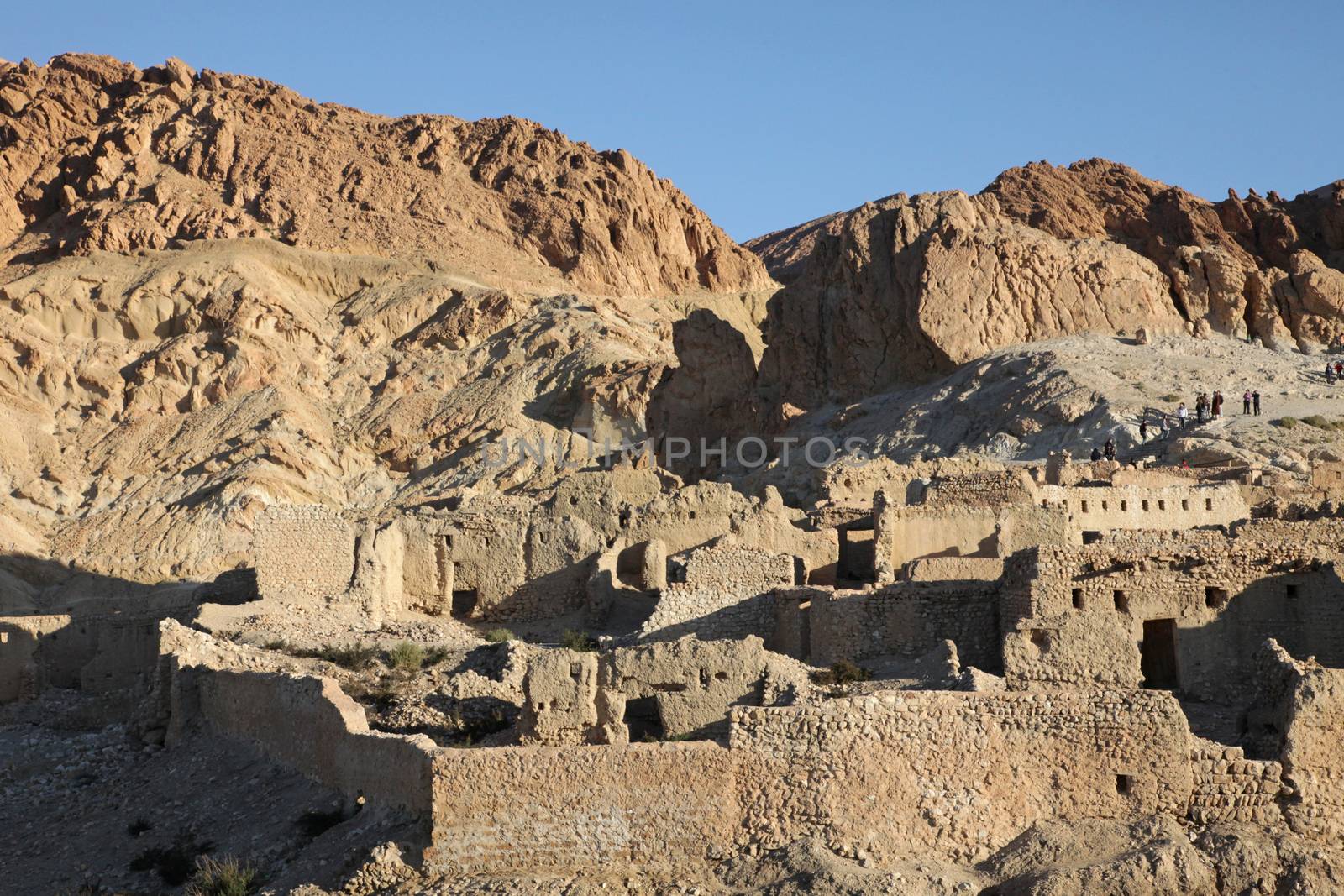 Ruins of mountain oasis Chebika at border of Sahara, Tunisia