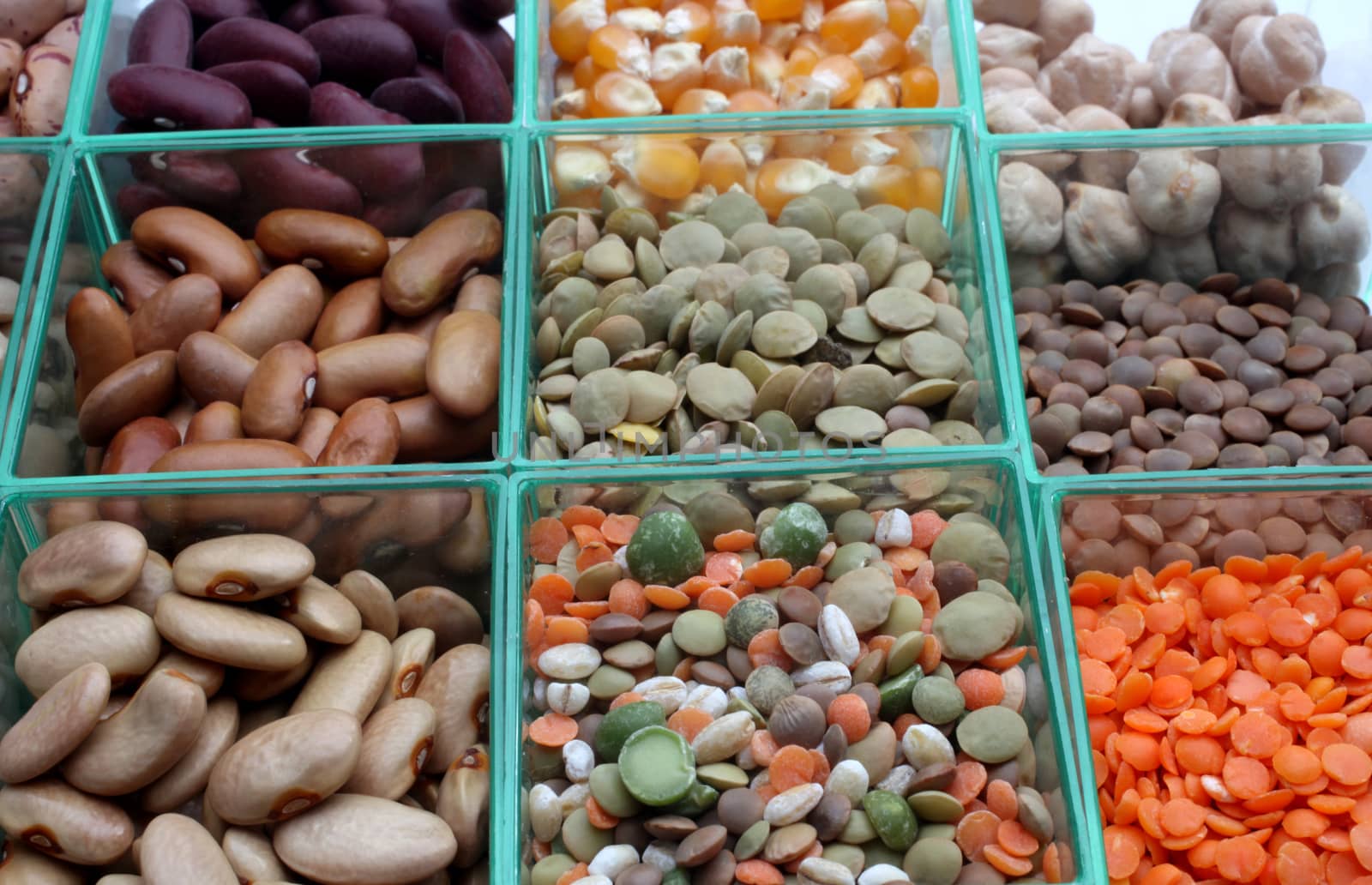 Various beans and grains close up