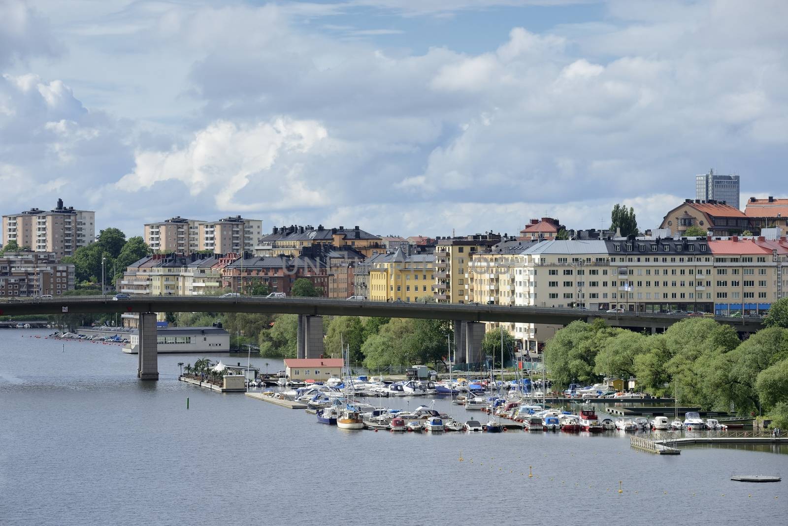 Stockholm embankment with boat.