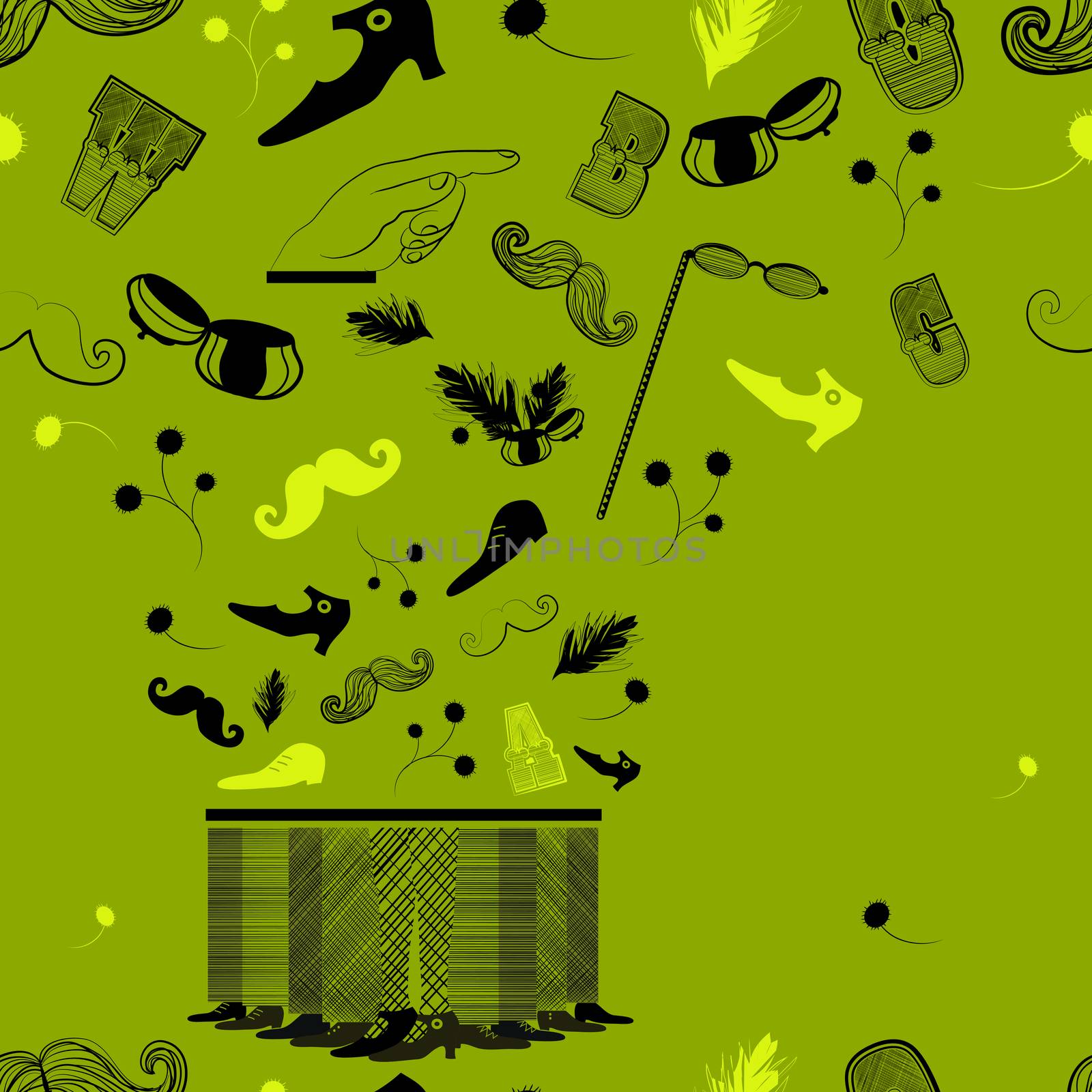 Unusual seamless pattern with vintage items