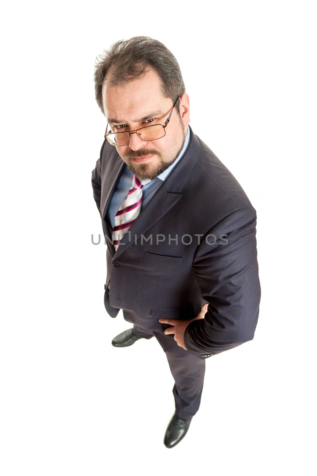 the adult man in a suit costs on a white background