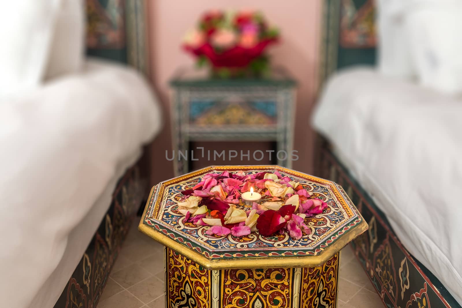 Twin room decorated in Moroccan style