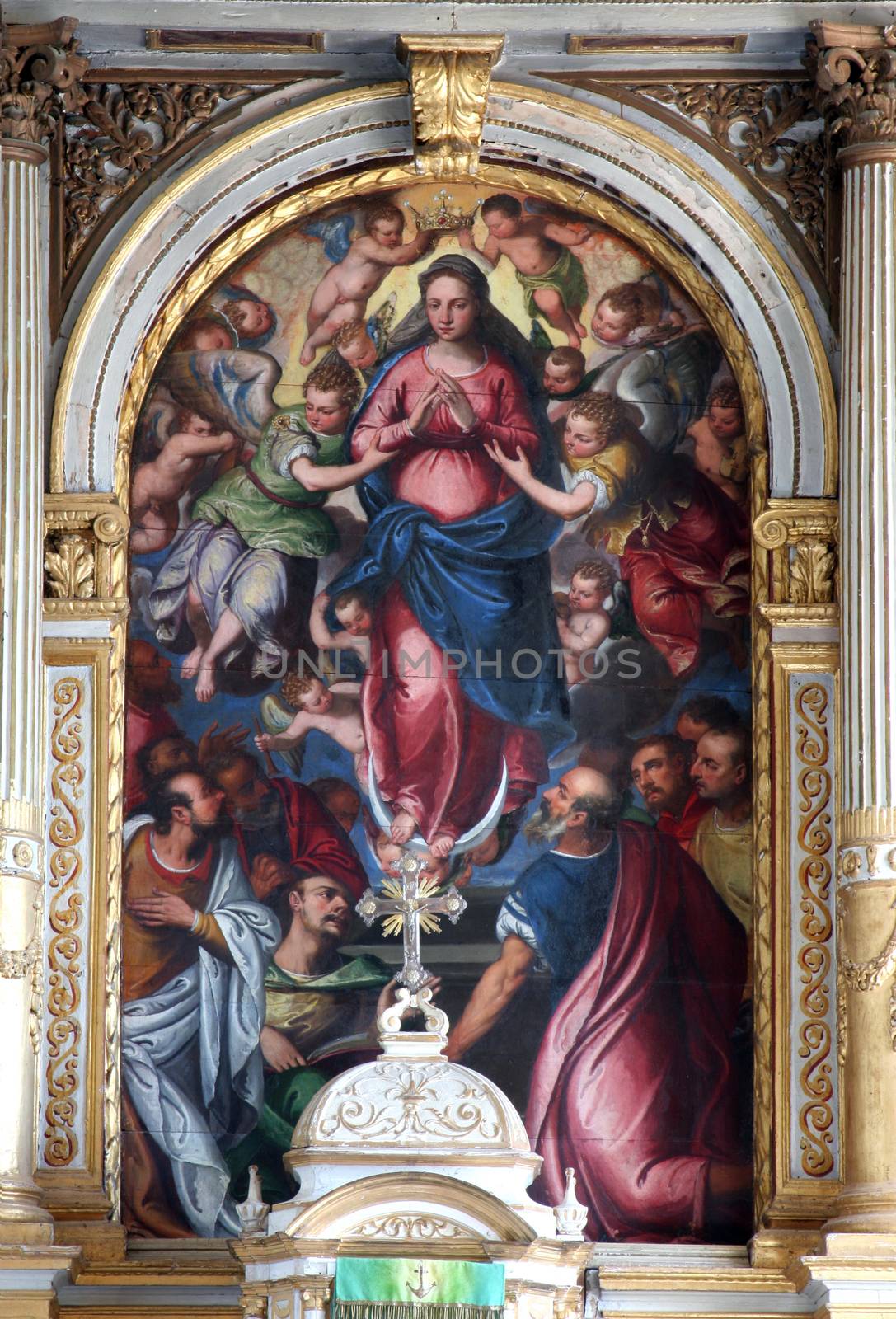 Virgin Mary with angels and saints