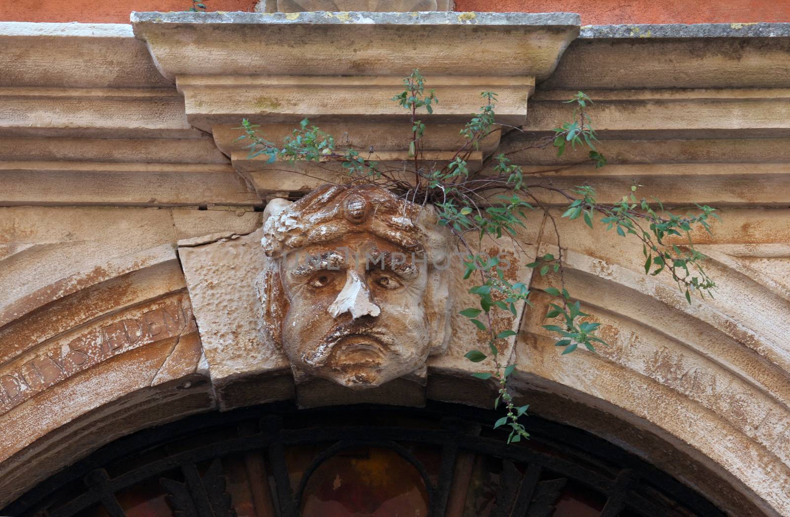 Stucco mask on the facade