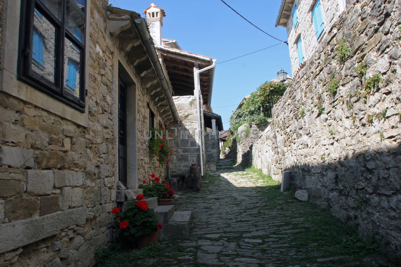 Street in Hum the smallest city in the world, Istra, Croatia