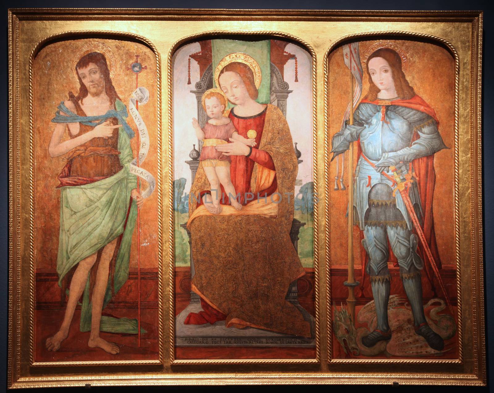 Madonna and Child on a throne with St. John the Baptist and Saint George