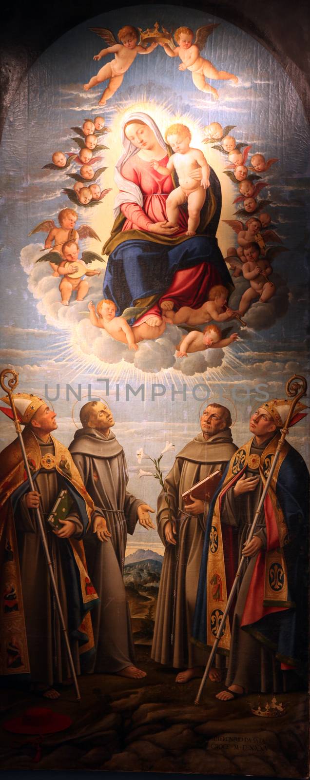 Madonna and Child in the glory of heaven with St. Bonaventure, St. Francis of Assisi, St. Anthony of Padua and St. Louis