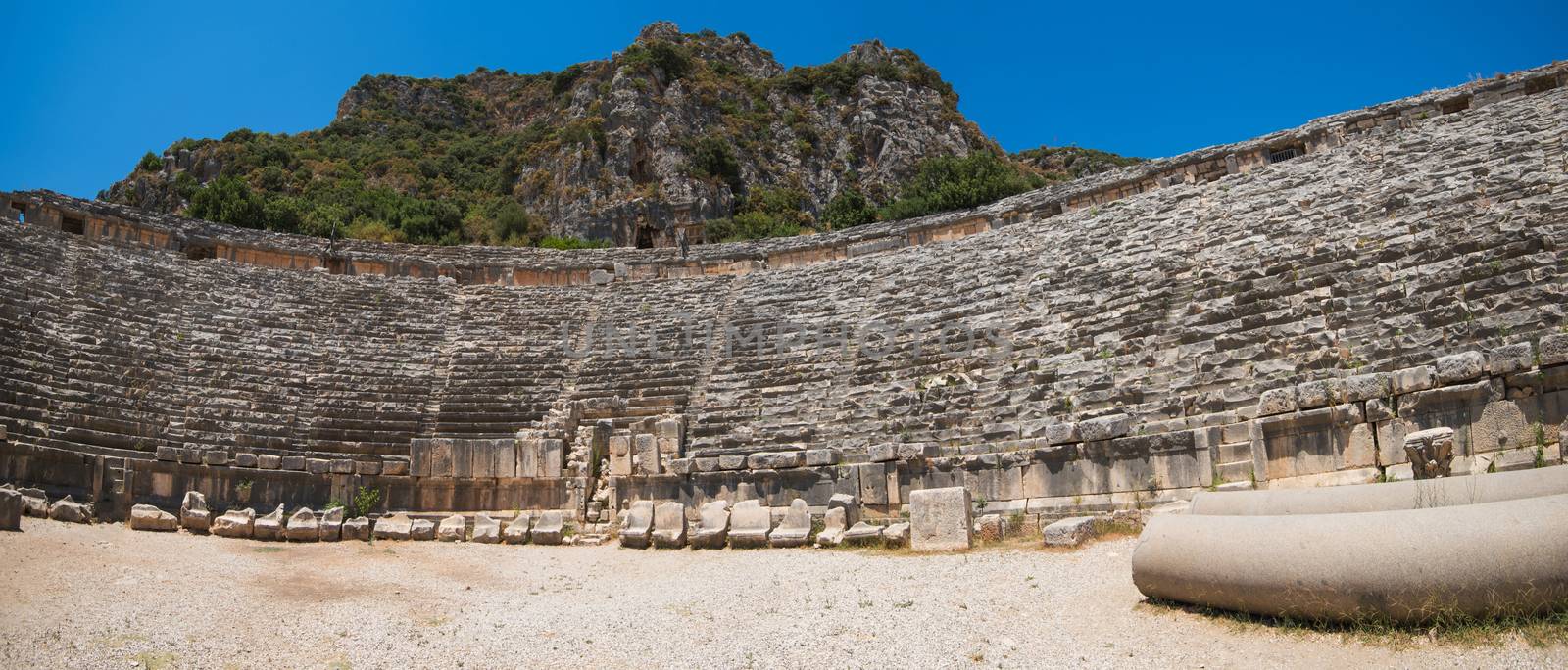 Ancient lycian Myra rock tomb ruins at Turkey Demre