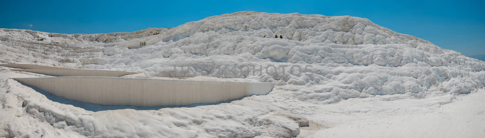 Pammukale, Turkey - July, 2015: panoramic view of Pammukale near modern turkey city Denizli