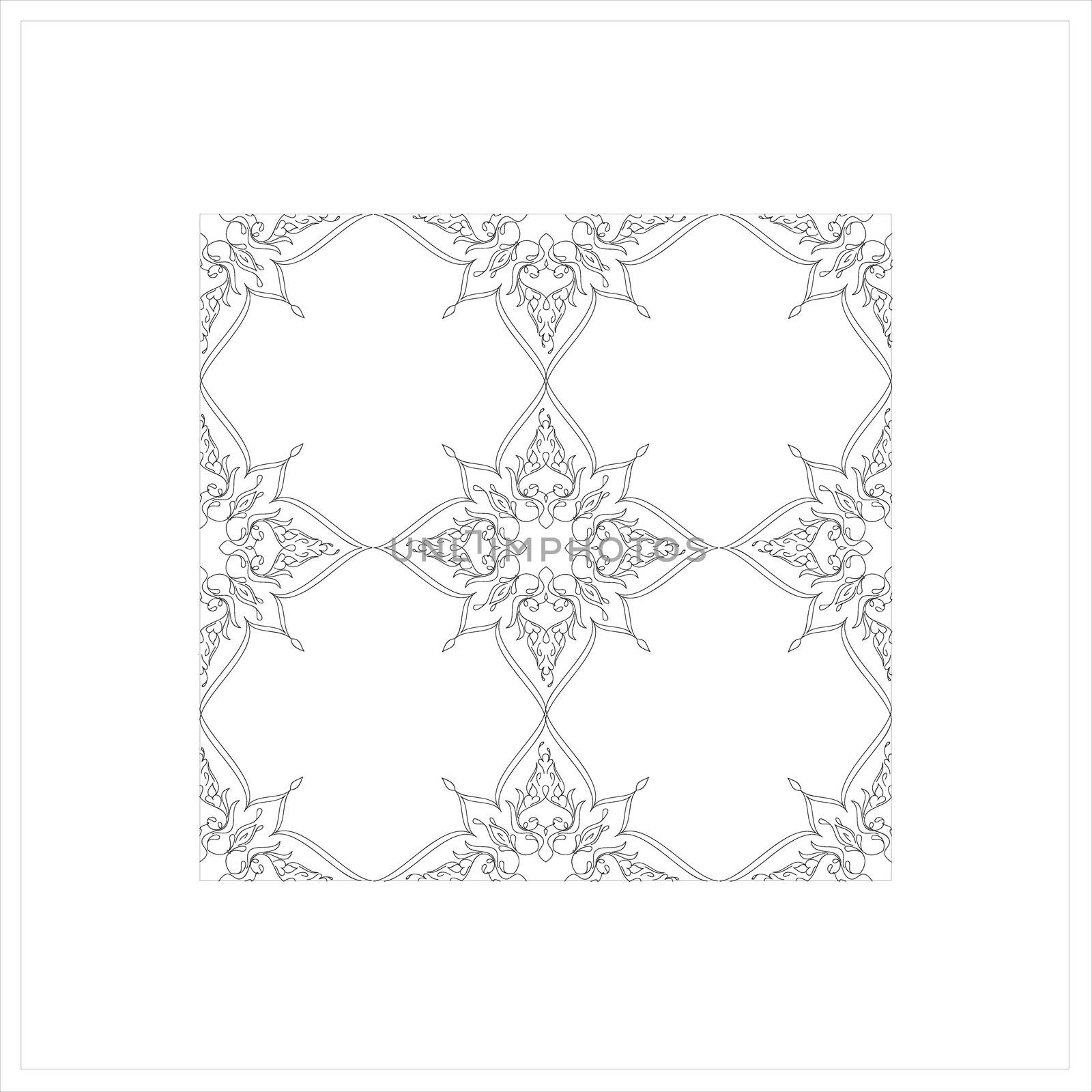 Ottoman Tile Art With  Islamic Elements without colour square by mturhanlar
