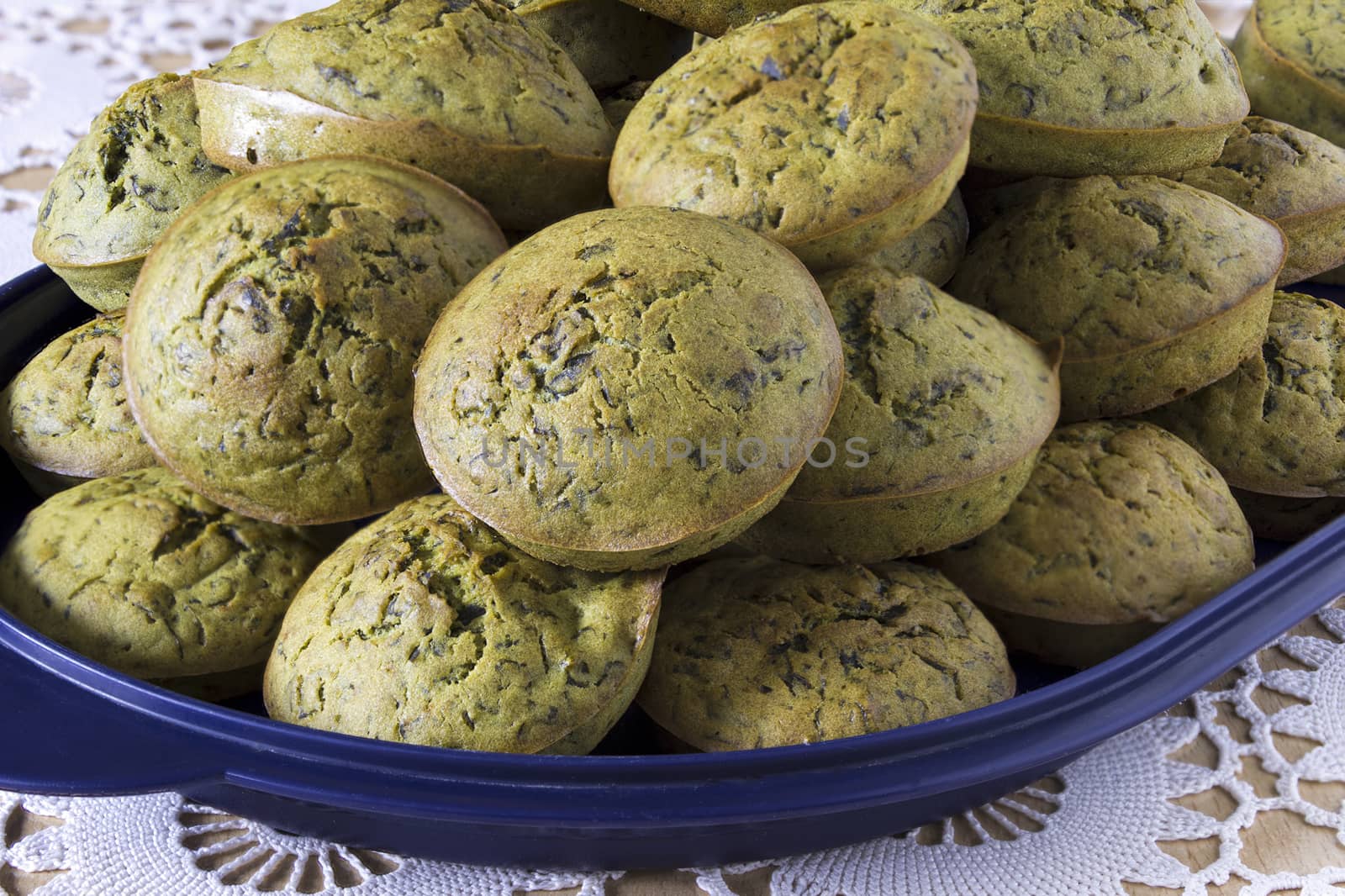 Close-up of spinach muffins in plate