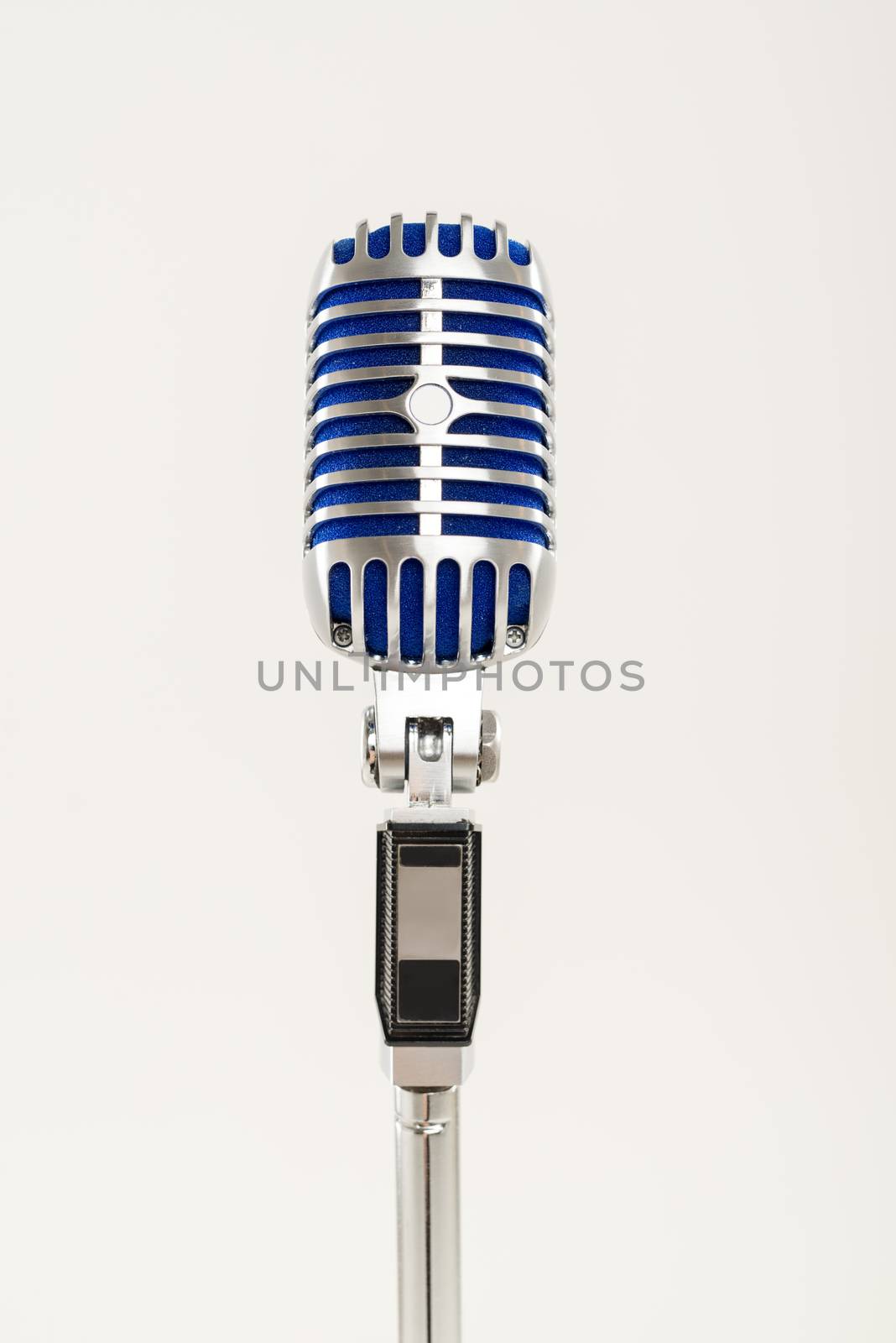 Close-up of a  vintage silver microphone.