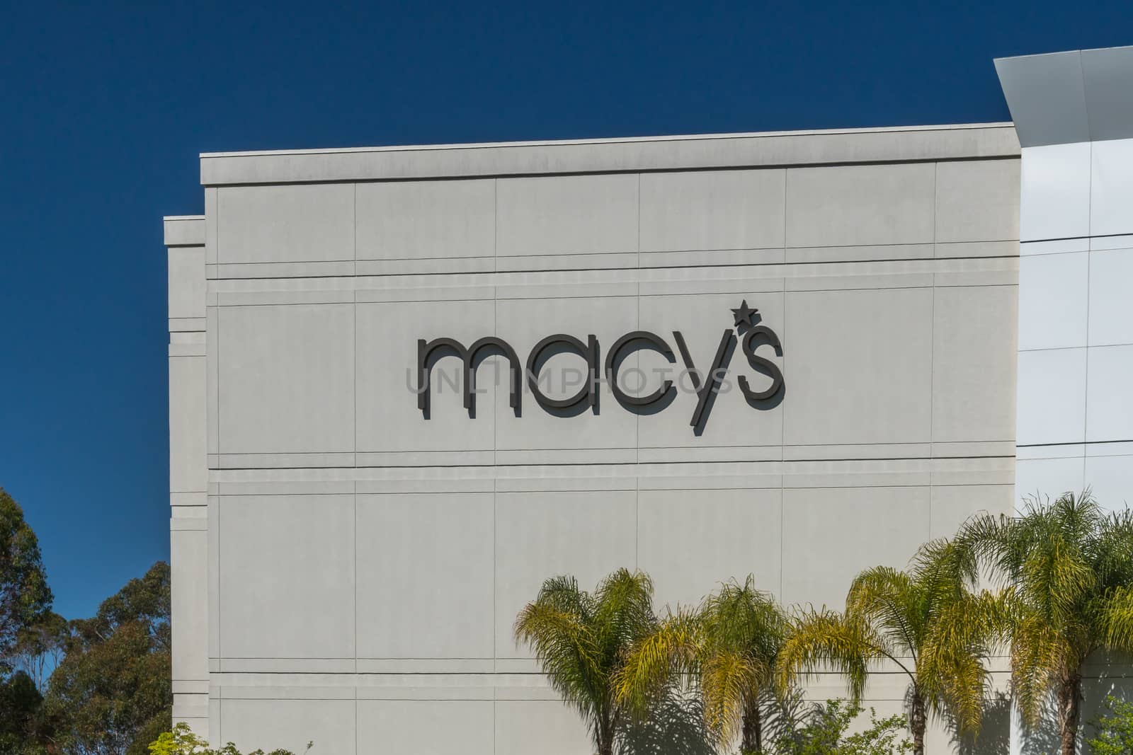 MISSION VIEJO, CA/USA - APRIL 2, 2016: Macy's department store exterior and logo. Macy's is a department store chain in the United States.