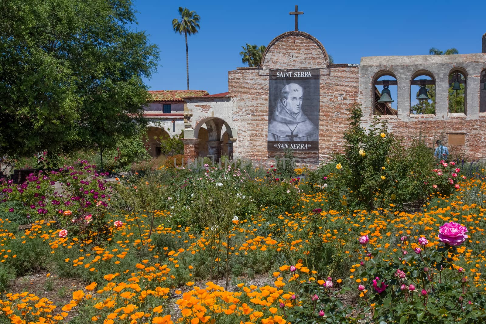 SAN JUAN CAPISTRANO, CA/USA - APRIL 2, 2016: Exterior facade and outdoor gardens at Mission San Juan Capistrano. Mission San Juan Capistrano was a Spanish mission in in present-day San Juan Capistrano, California.