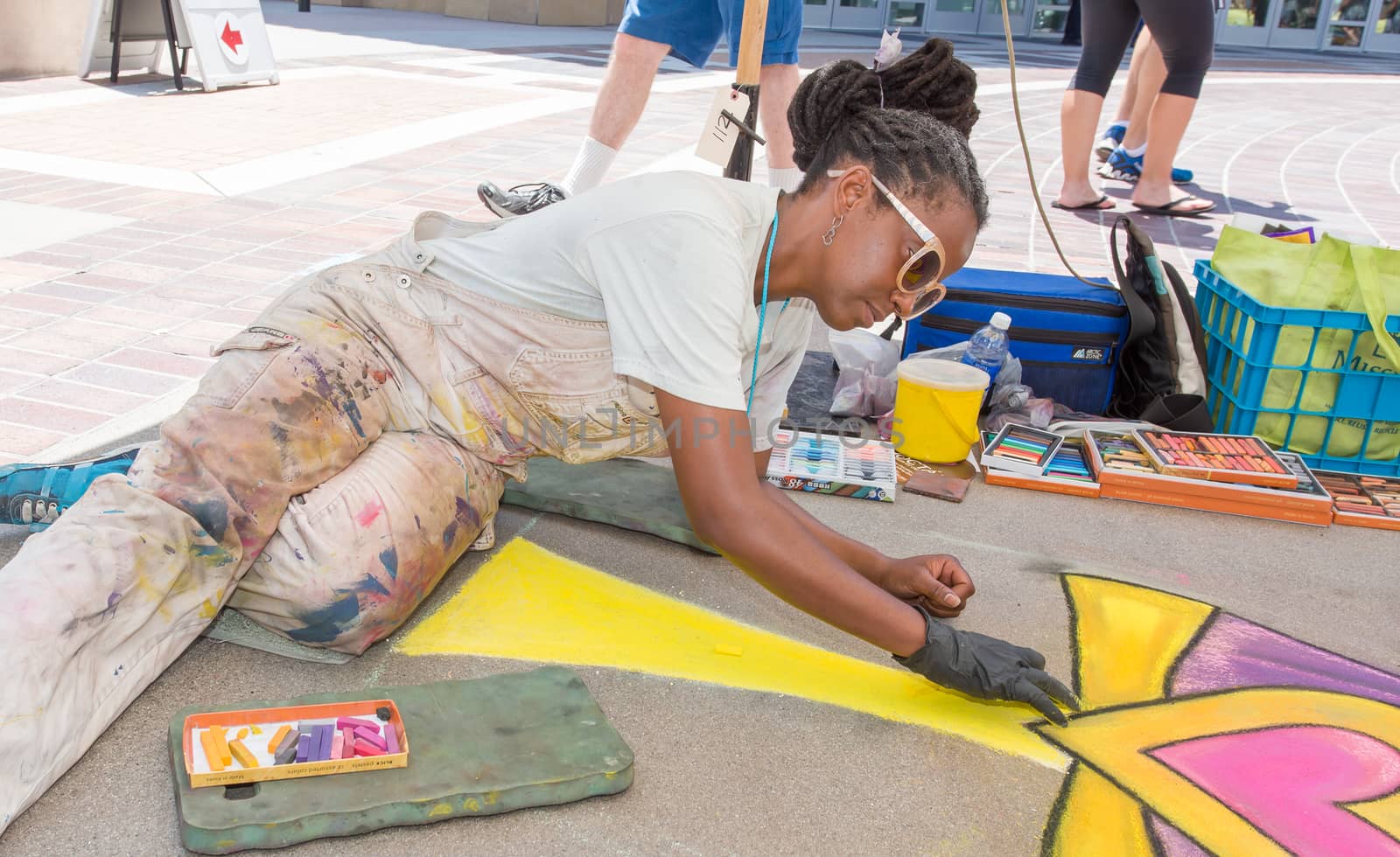 PASADENA, CA/USA - JUNE 21, 2015: Unidentified artist participating in the 2015 Pasadena Chalk Festival at Paseo Colorado.