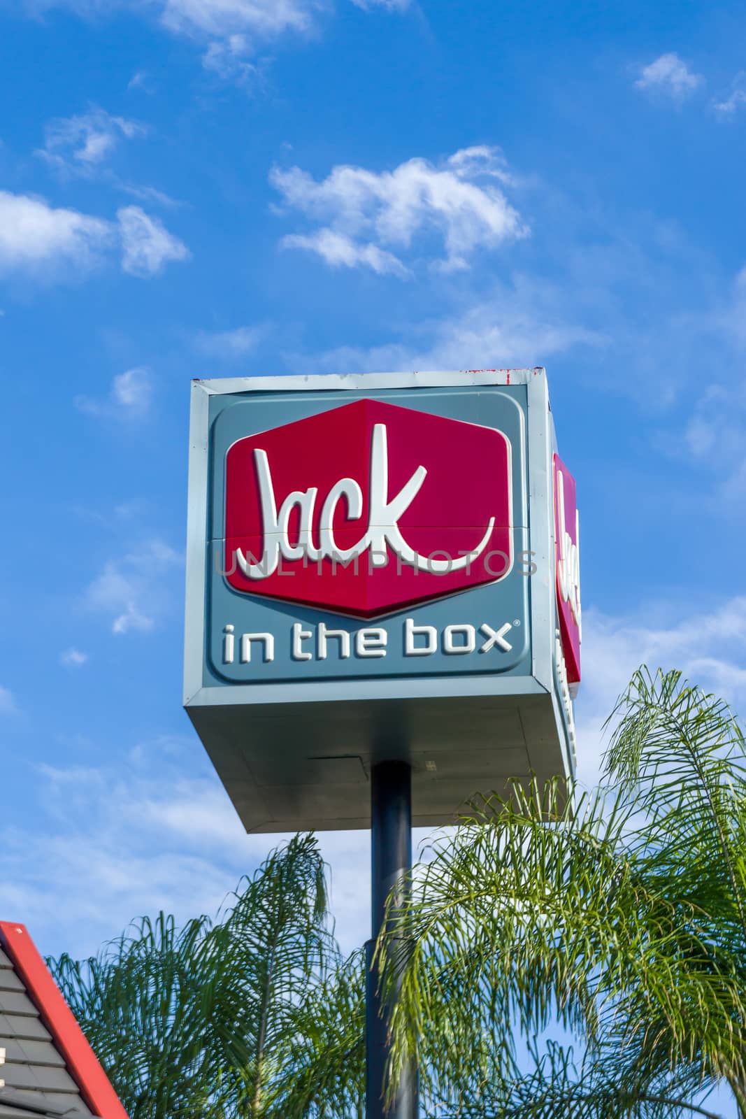 LOS ANGELES, CA/USA - MARCH 5, 2016:  Jack in the Box Restaurant exterior. Jack in the Box is an American fast-food restaurant chain with  2,200 locations, primarily serving the West Coast of the United States.