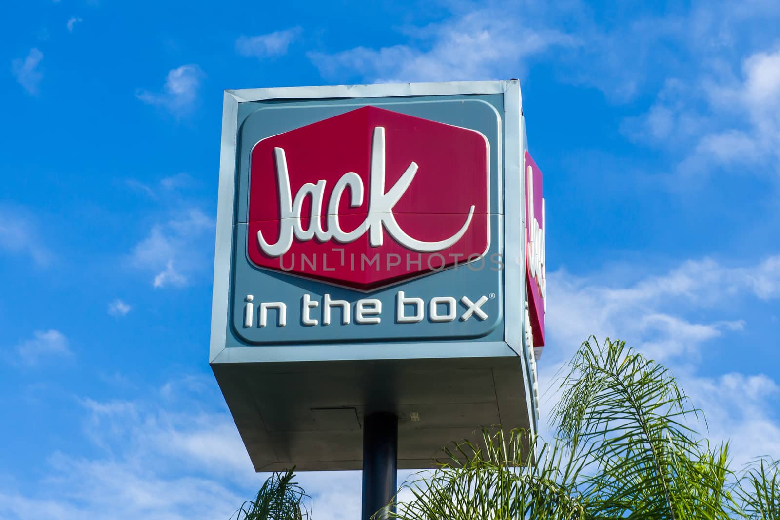 LOS ANGELES, CA/USA - MARCH 5, 2016:  Jack in the Box Restaurant exterior. Jack in the Box is an American fast-food restaurant chain with  2,200 locations, primarily serving the West Coast of the United States.