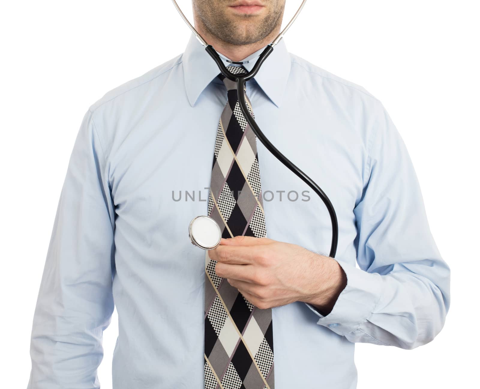 Doctor with stethoscope, isolated on white background