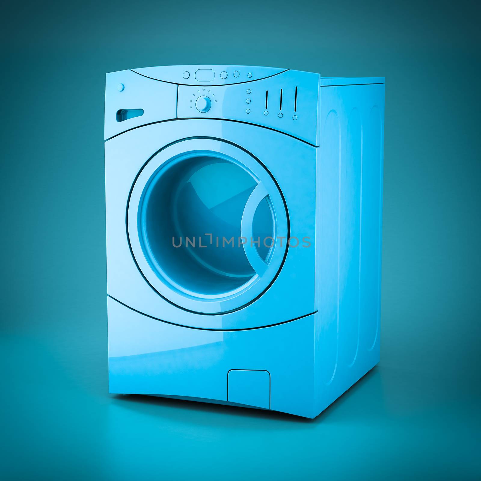 3D rendering washing machine on a blue background