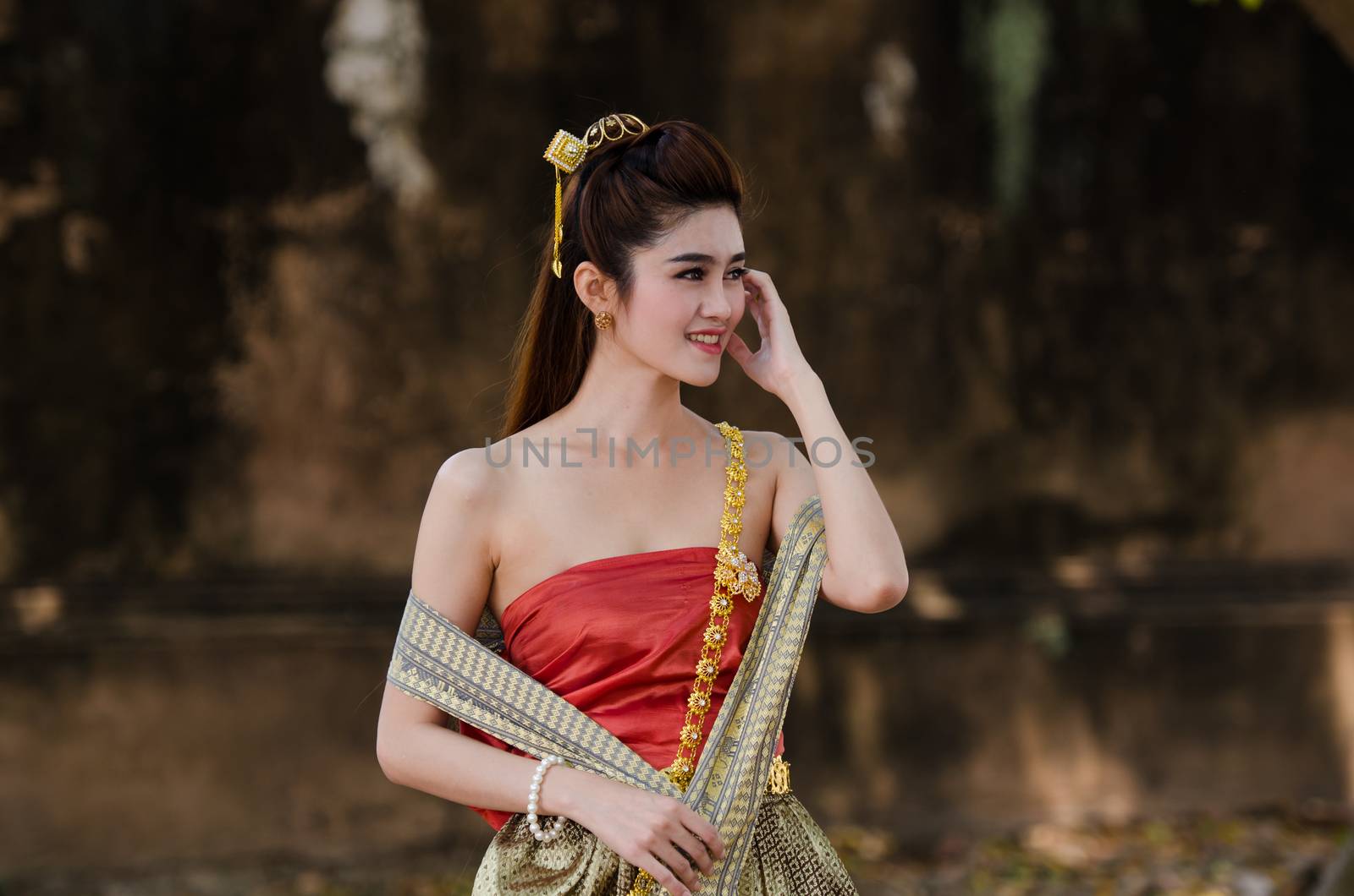 Thai woman dressing traditional. Wearing on important Day, New Year's Day/ Culture traditional Day