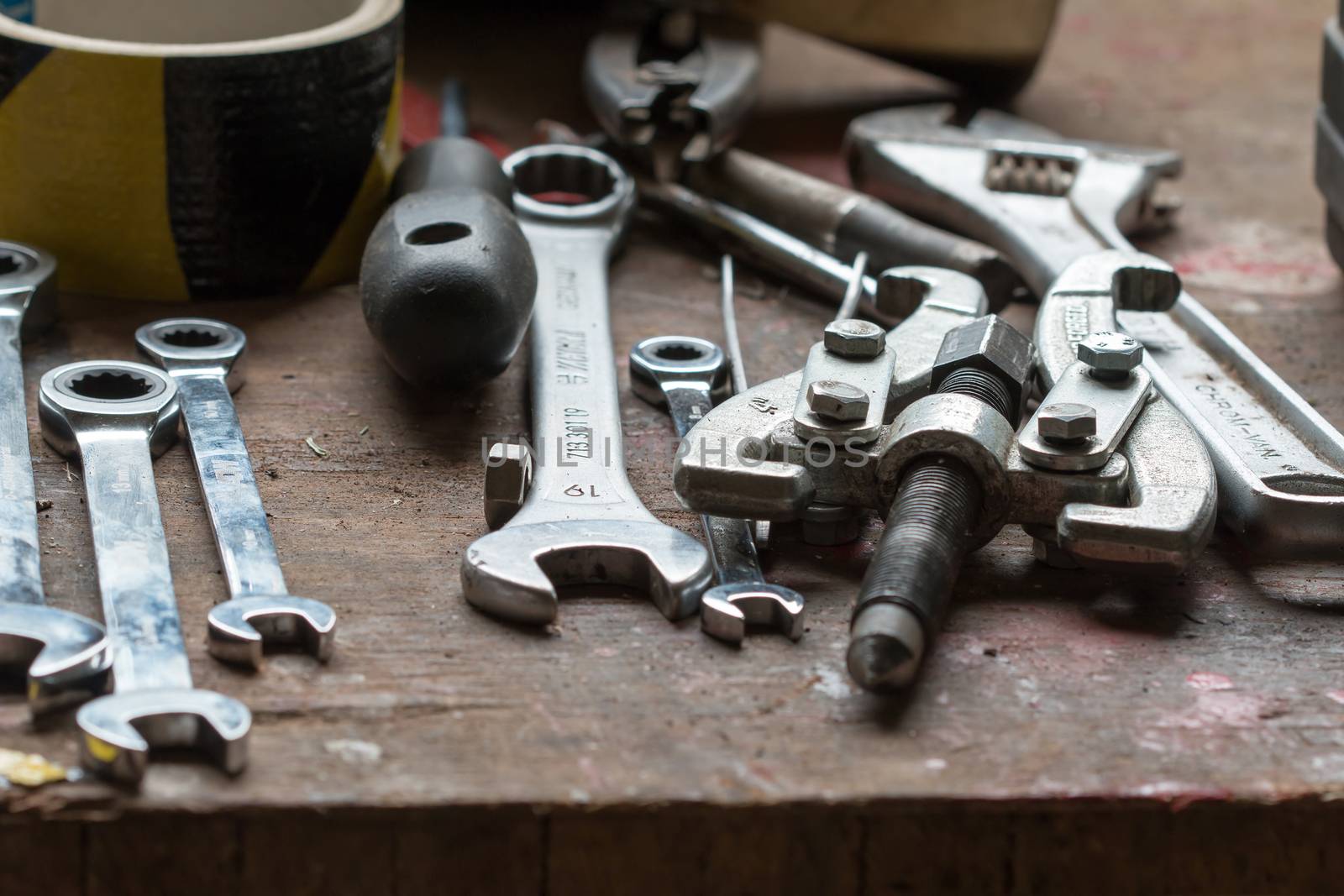 Detail of the various hand tool - spanned spanners