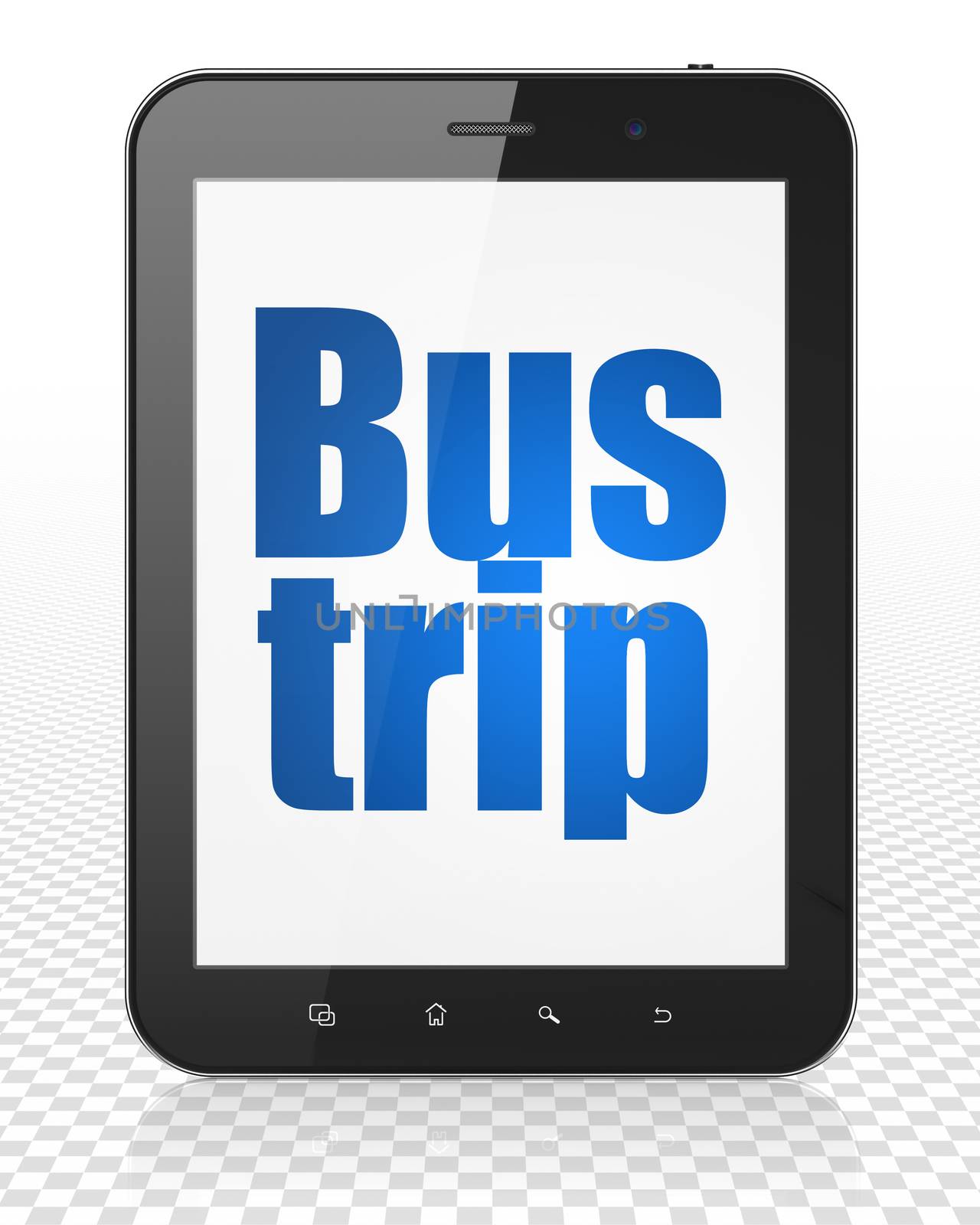 Tourism concept: Tablet Pc Computer with Bus Trip on display by maxkabakov