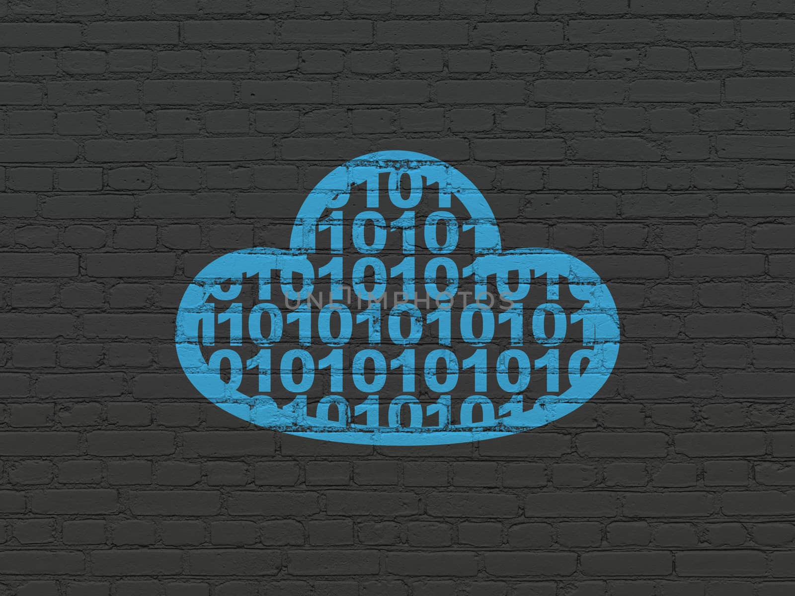 Cloud computing concept: Cloud With Code on wall background by maxkabakov