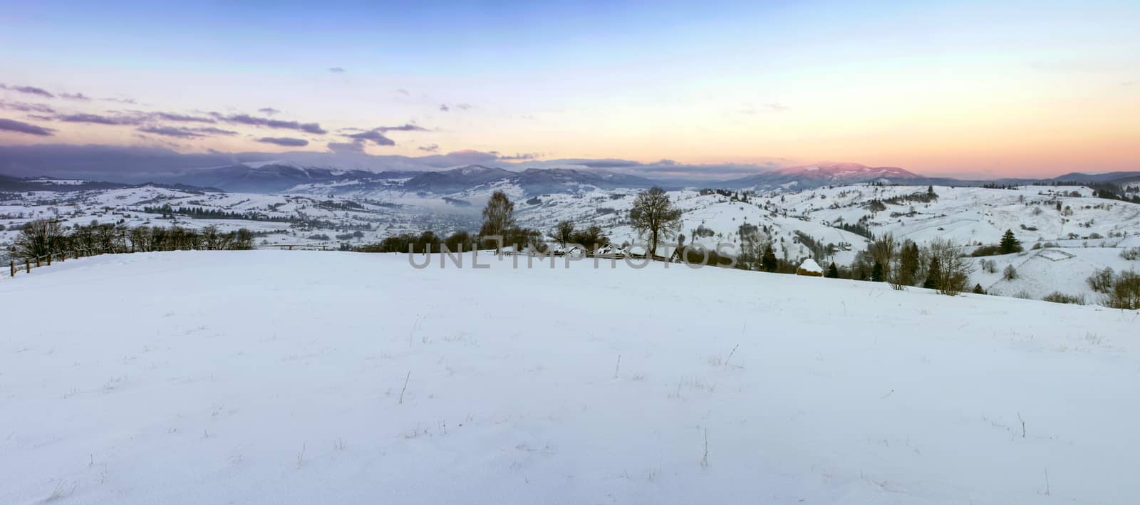 Sunrise in winter mountains . Sunrise in Carpathian Mountains, U by dolnikow