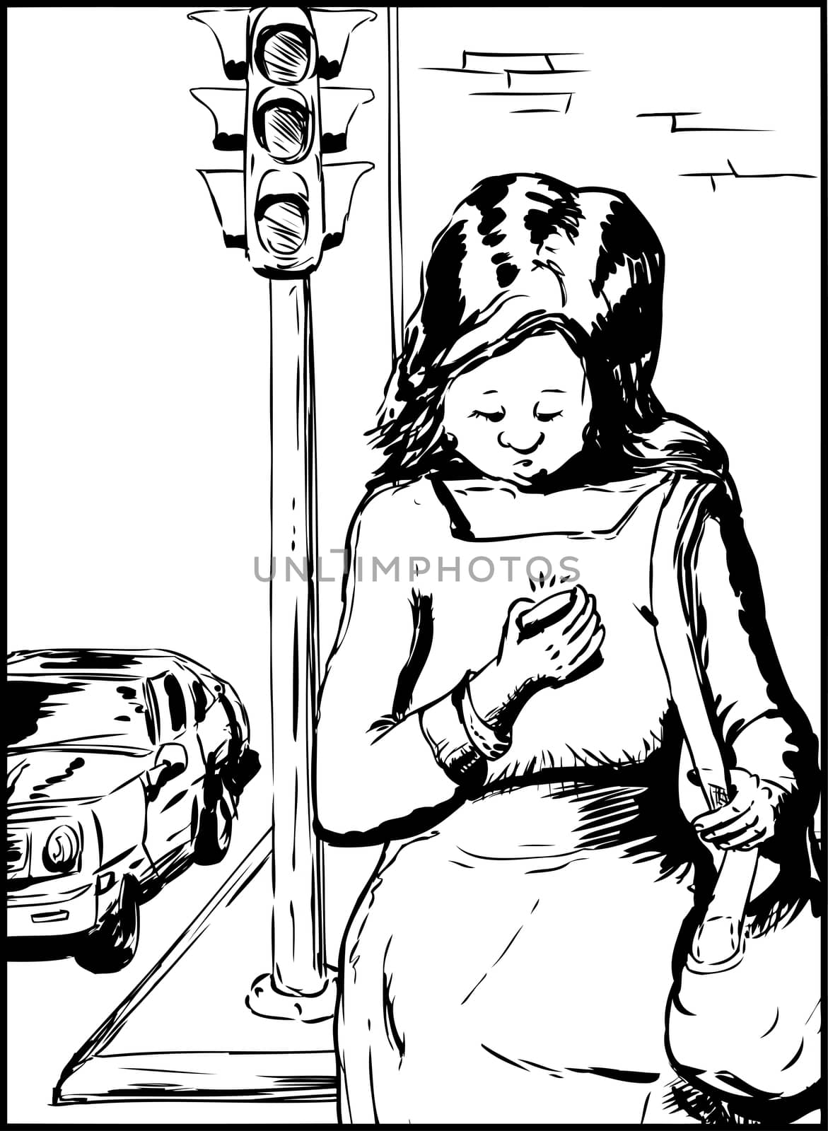 Woman texting and crossing street by TheBlackRhino
