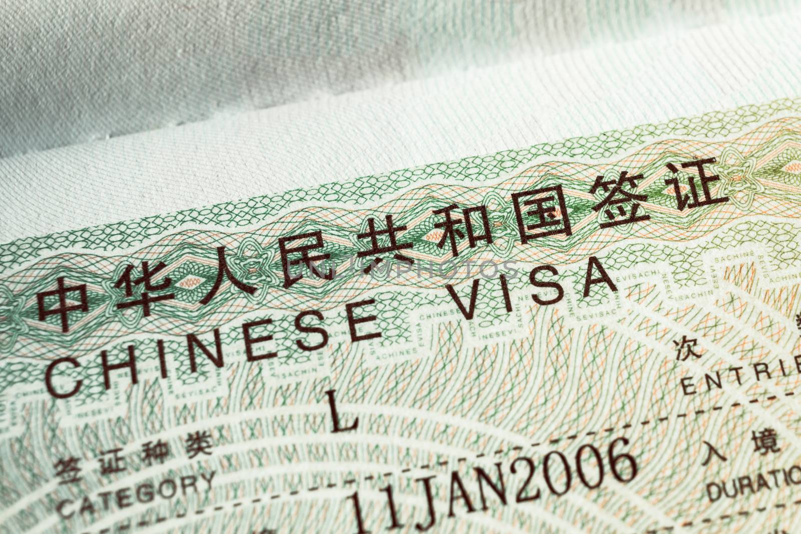 Passport stamp visa for travel concept background, Chinese