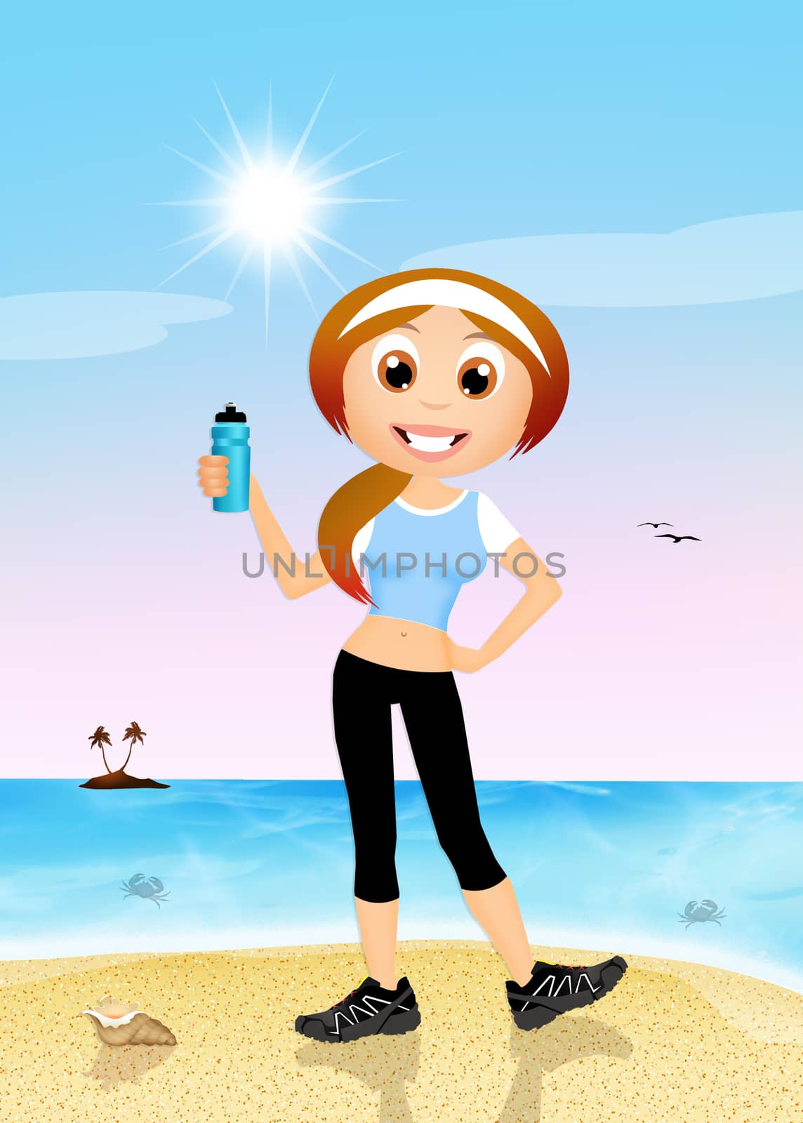 illustration of girl running on the beach