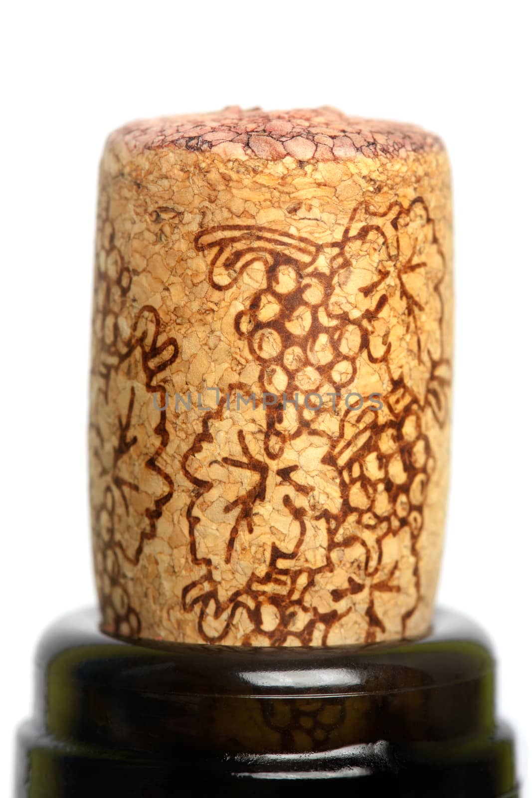 Cork in a bottle on a white background closeup