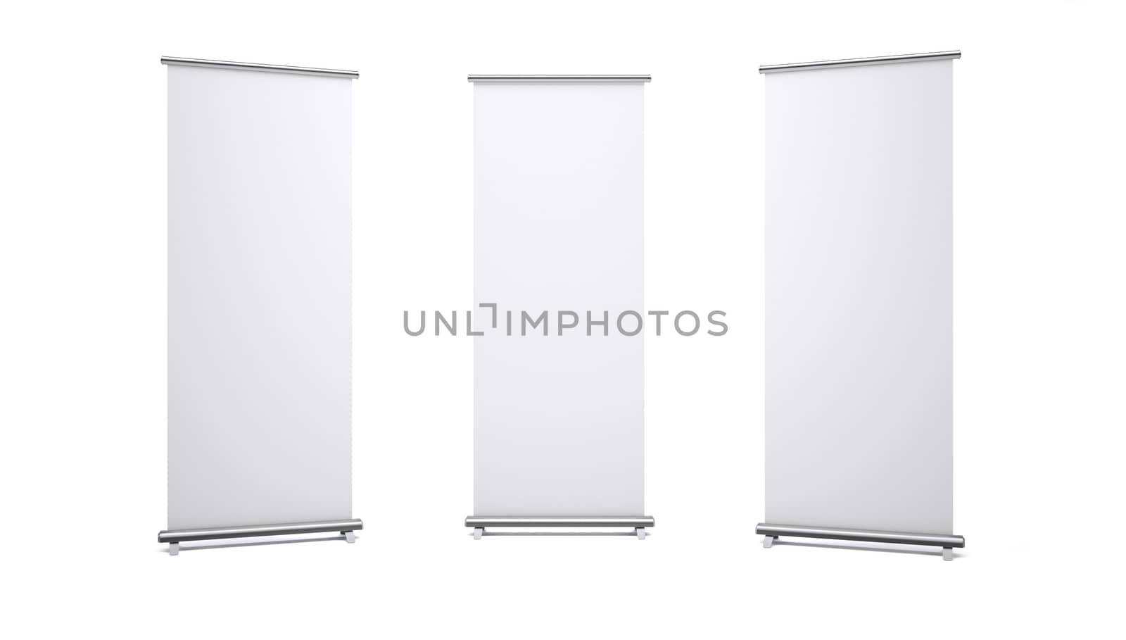 Roll up banners with paper canvas texture isolated on white background